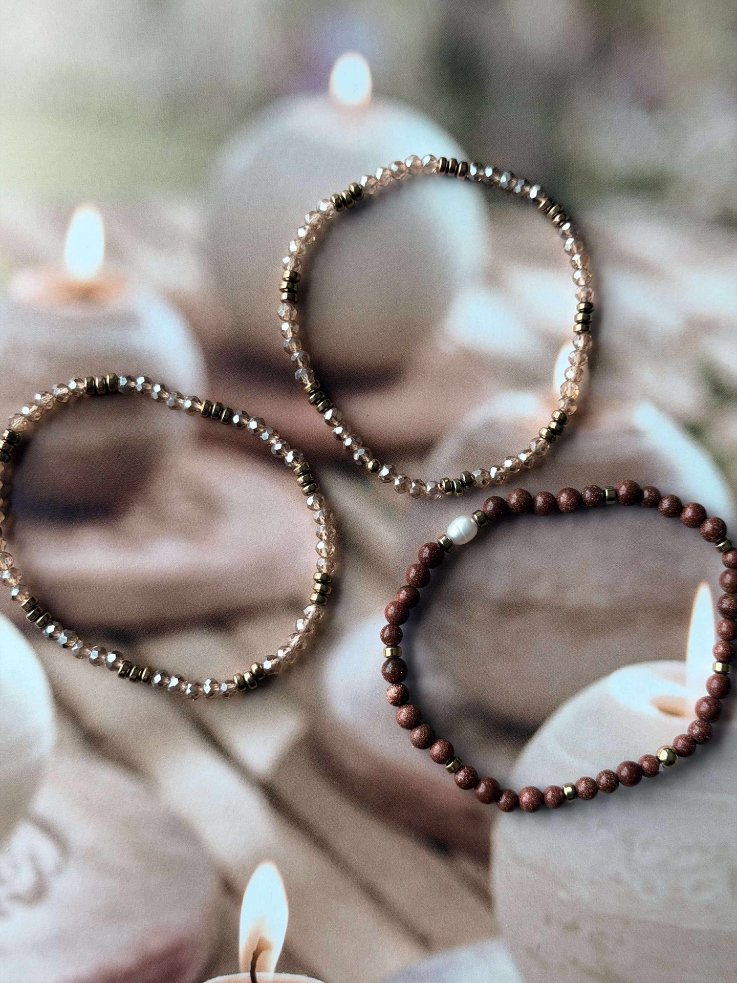 Armbånd Leah Natur/Cognac – Sett med 3 stk