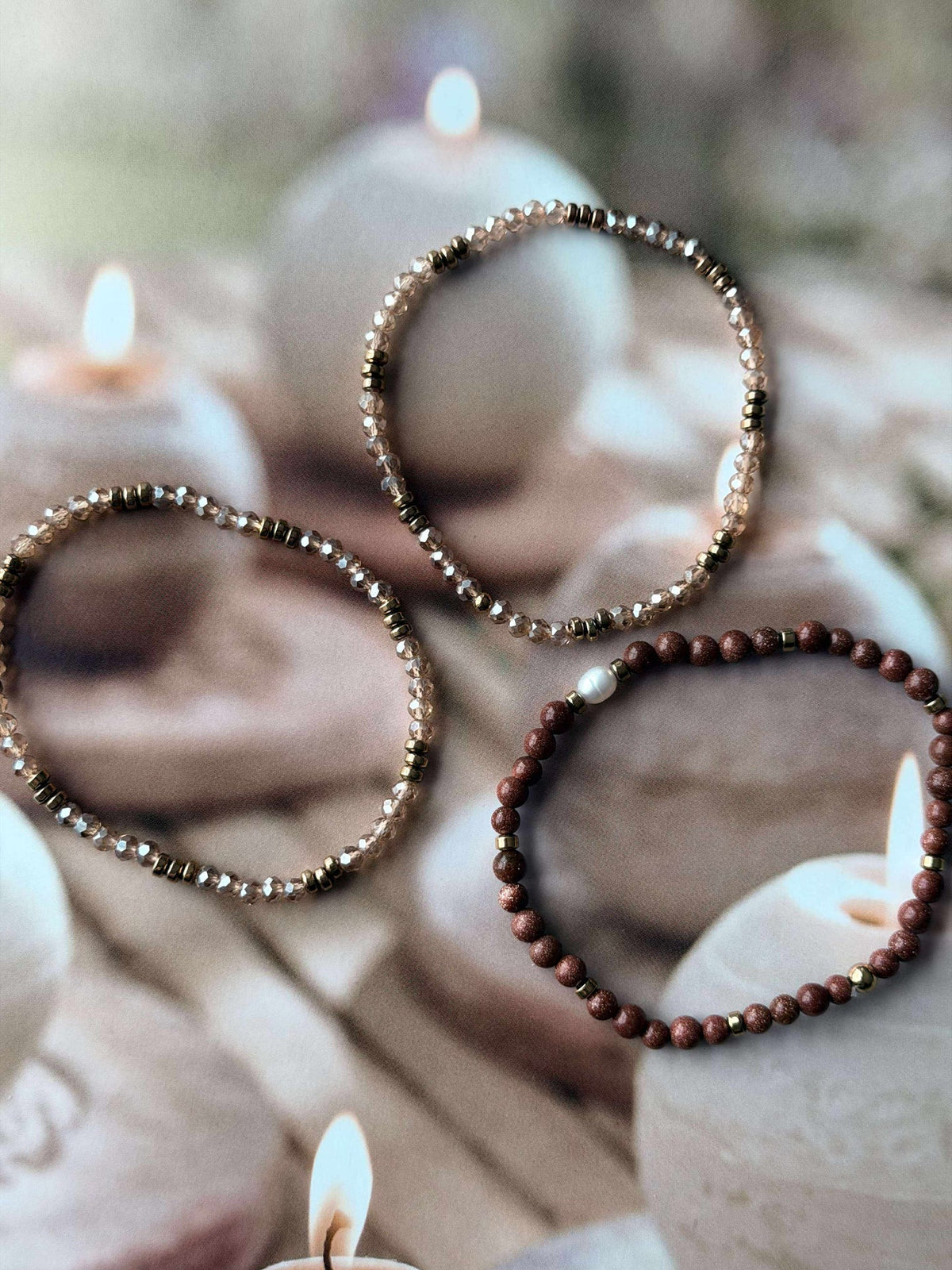 Armbånd Leah Natur/Cognac – Sett med 3 stk