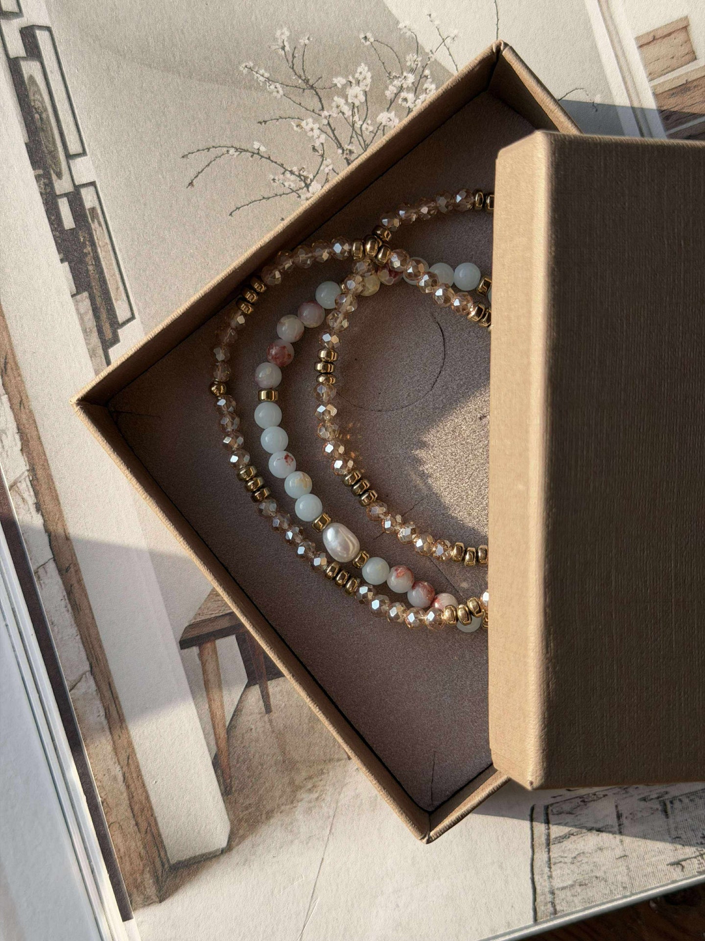 Armbånd Leah Sea Breeze/Natur – Sett med 3 stk