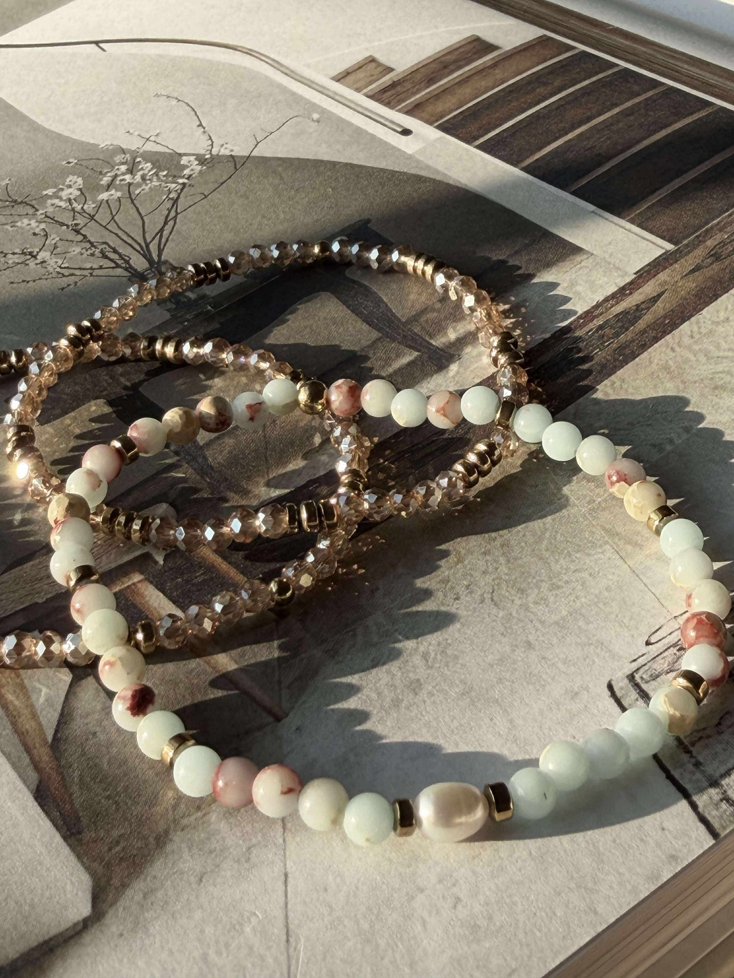 Armbånd Leah Sea Breeze/Natur – Sett med 3 stk
