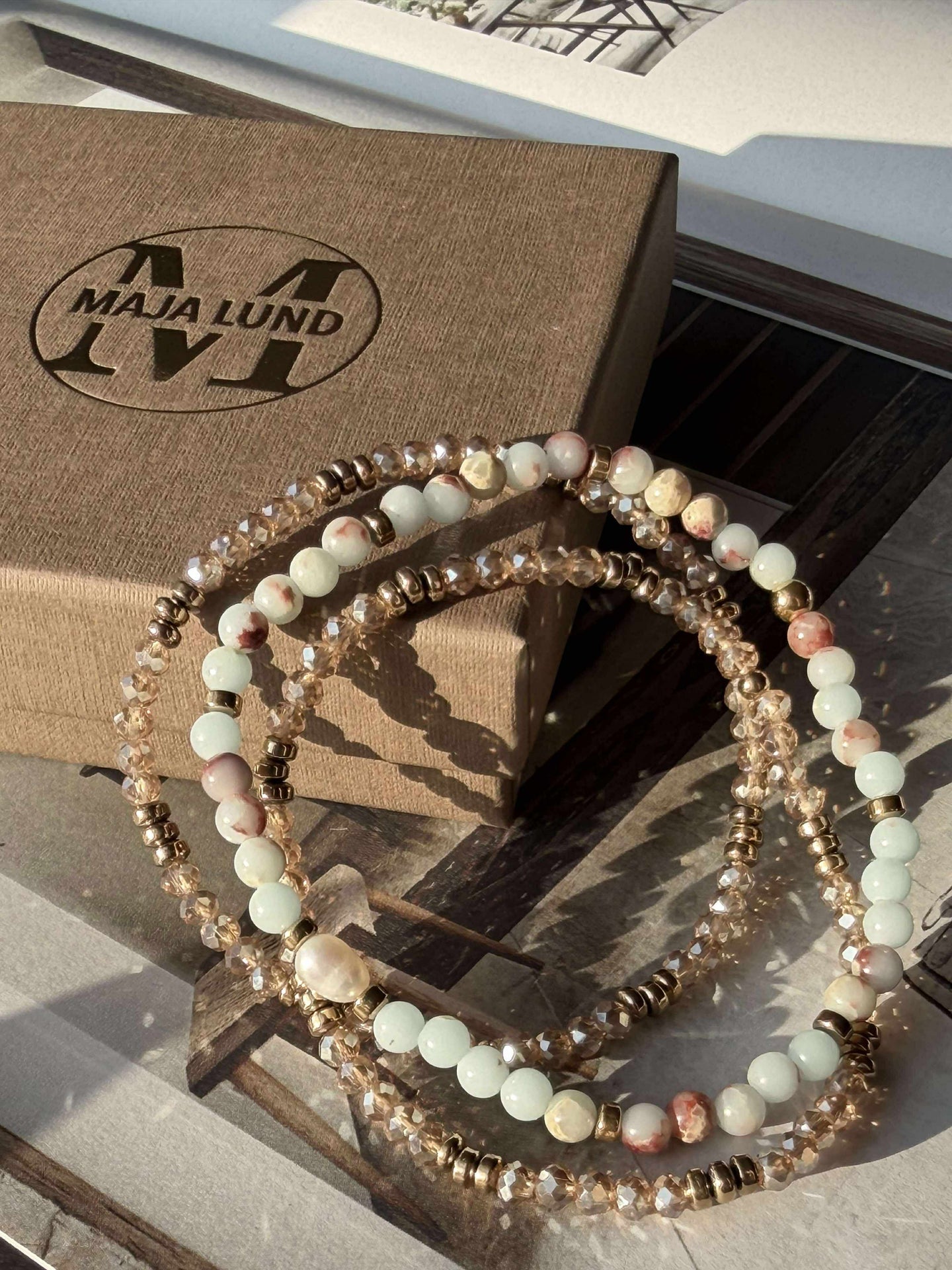 Armbånd Leah Sea Breeze/Natur – Sett med 3 stk
