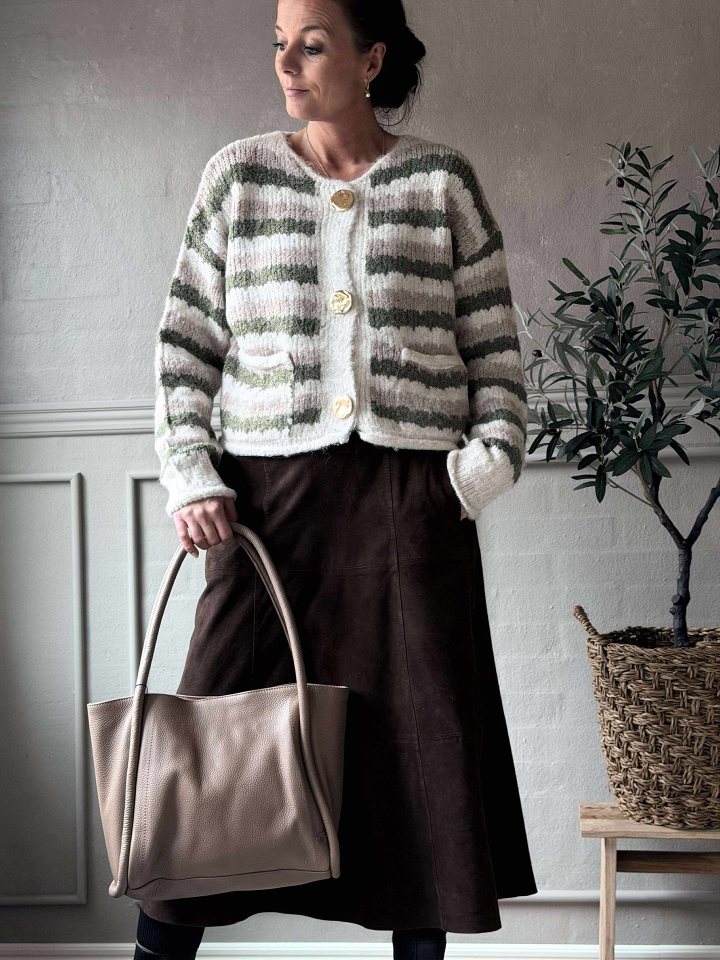 Cardigan Grønn stripet