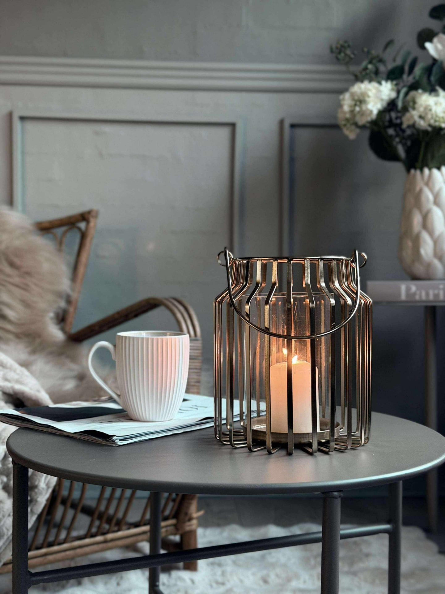 Lykt med glass - Gull 21cm