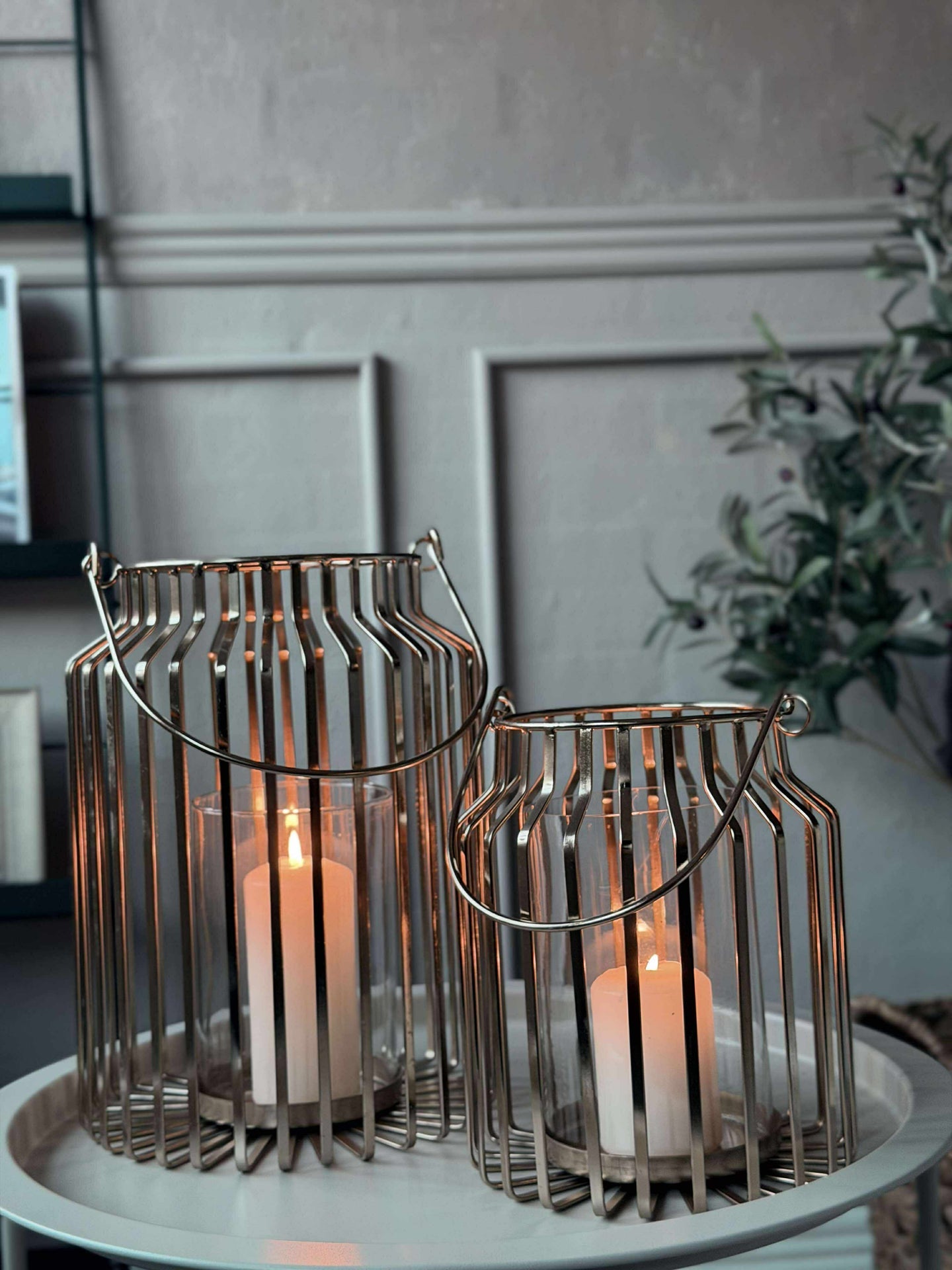 Lykt med glass - Gull 29cm