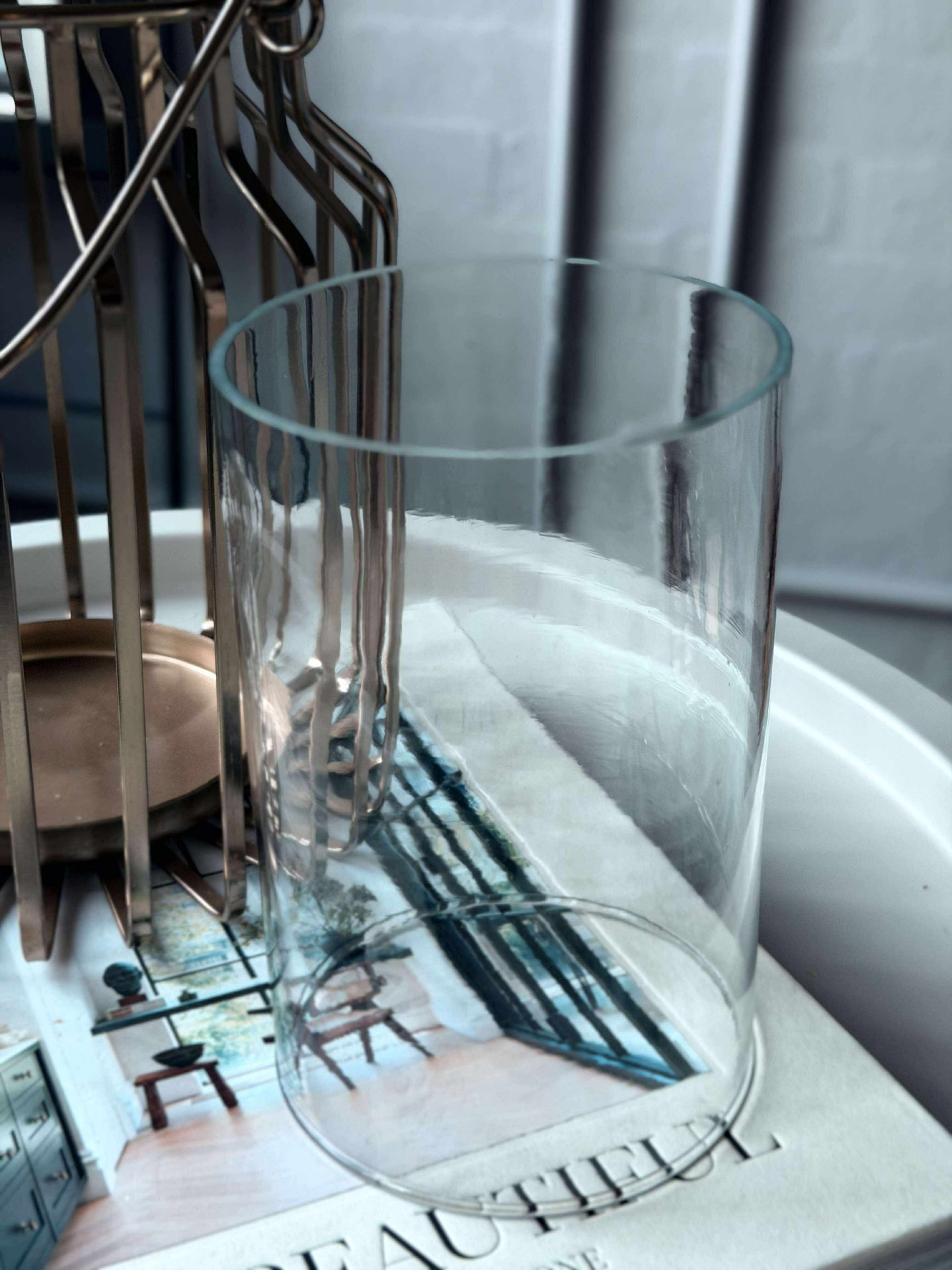 Lykt med glass - Gull 21cm