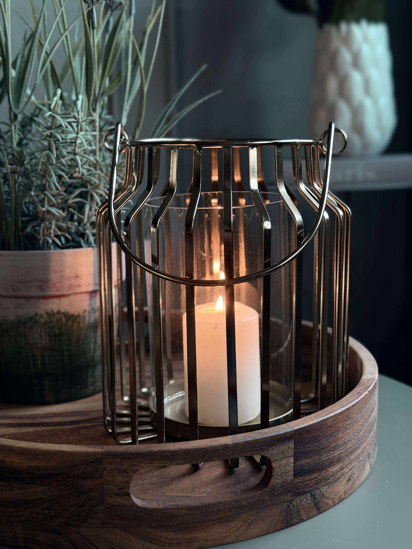 Lykt med glass - Gull 21cm