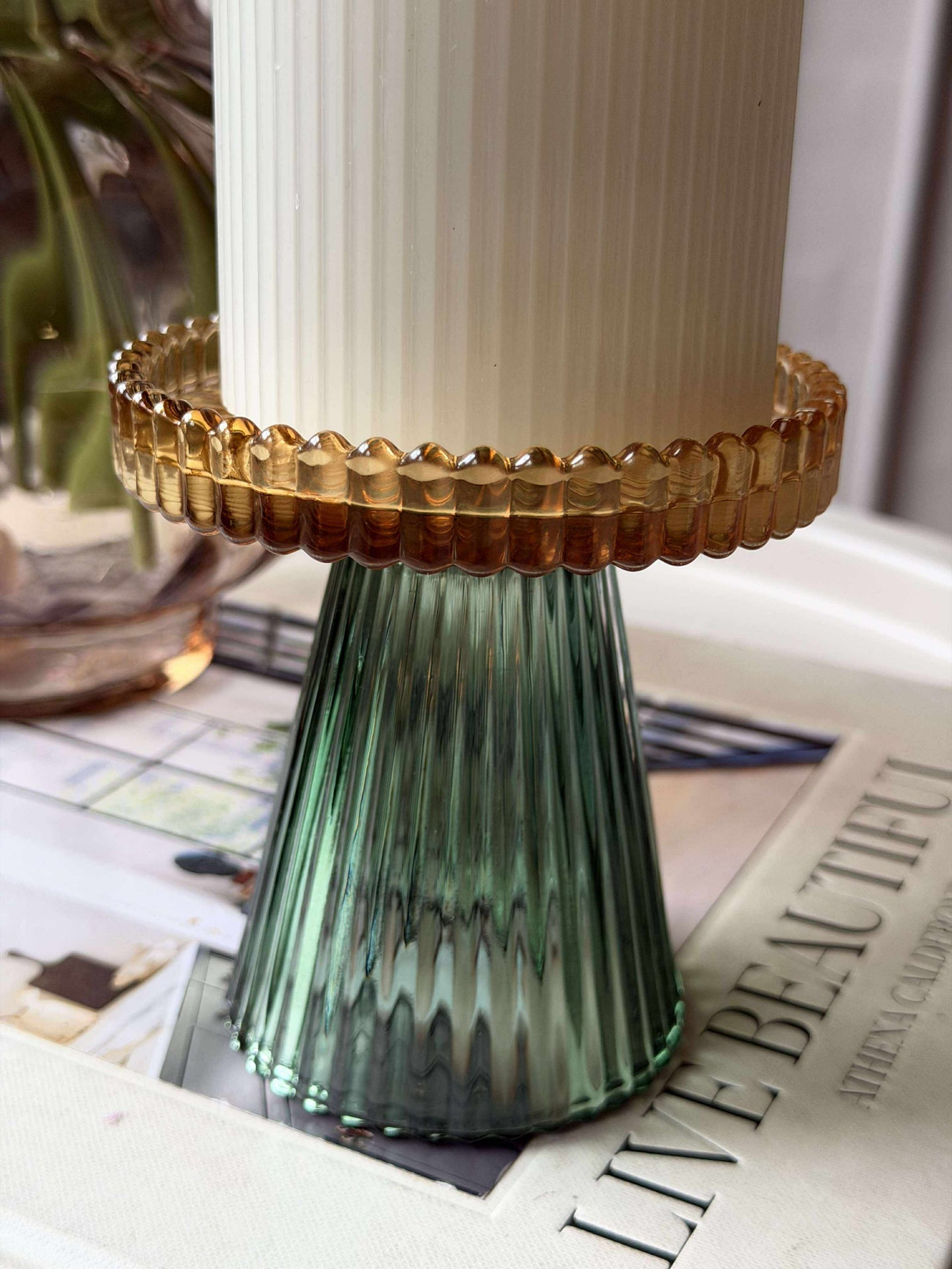 Lysestake Glass - Gyllen/Grønn