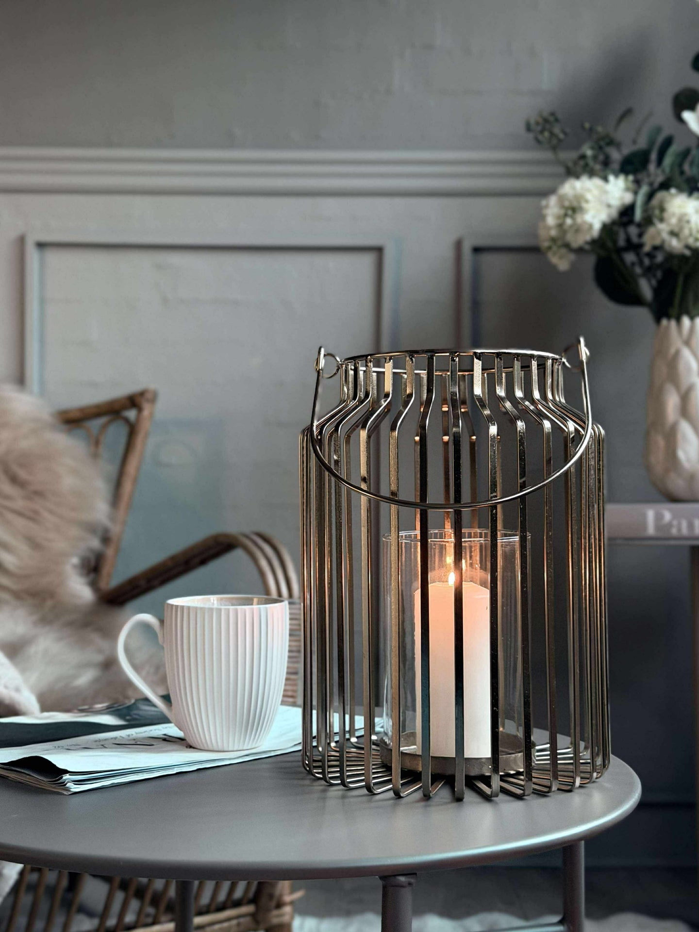 Lykt med glass - Gull 29cm