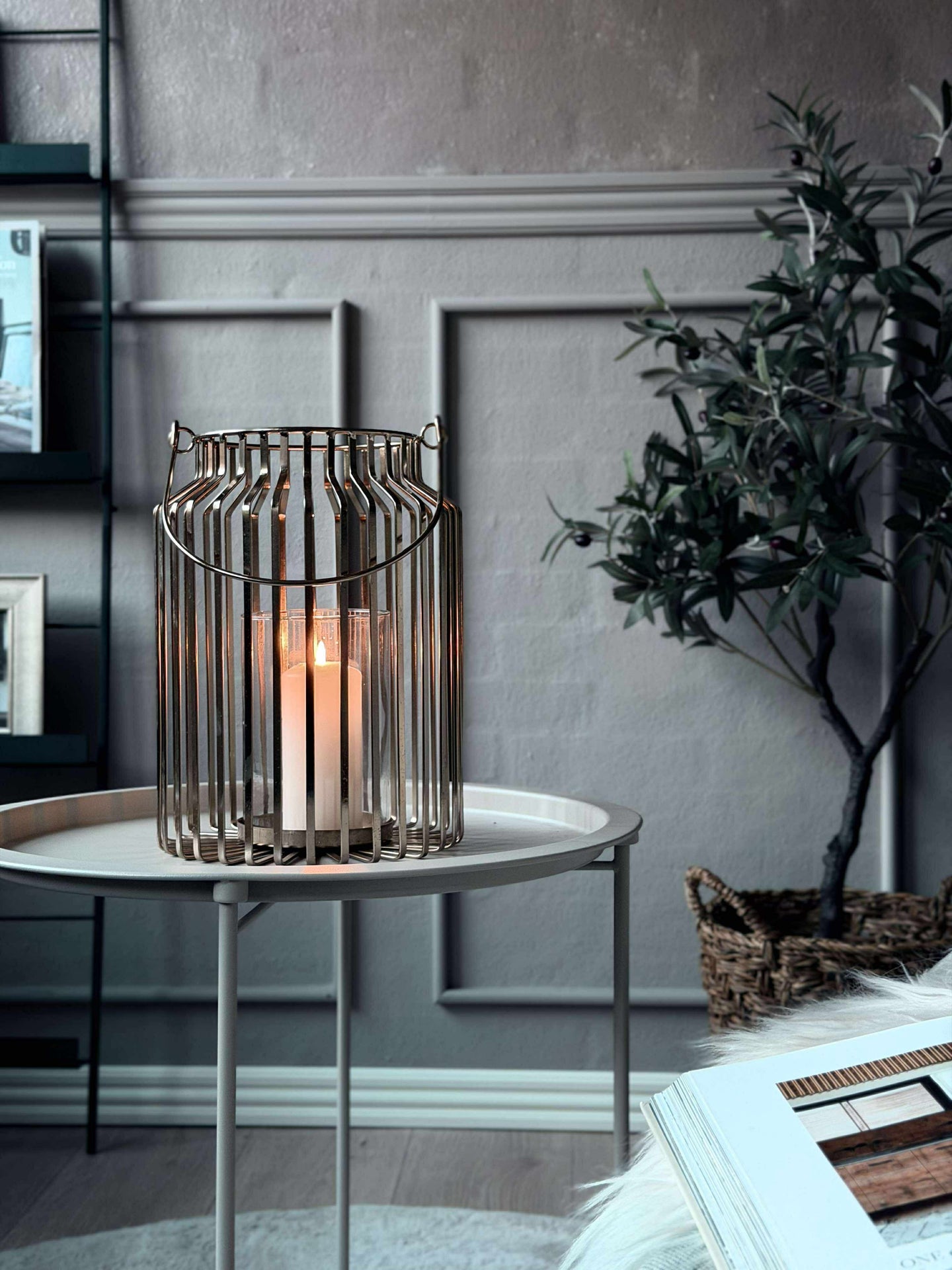 Lykt med glass - Gull 29cm