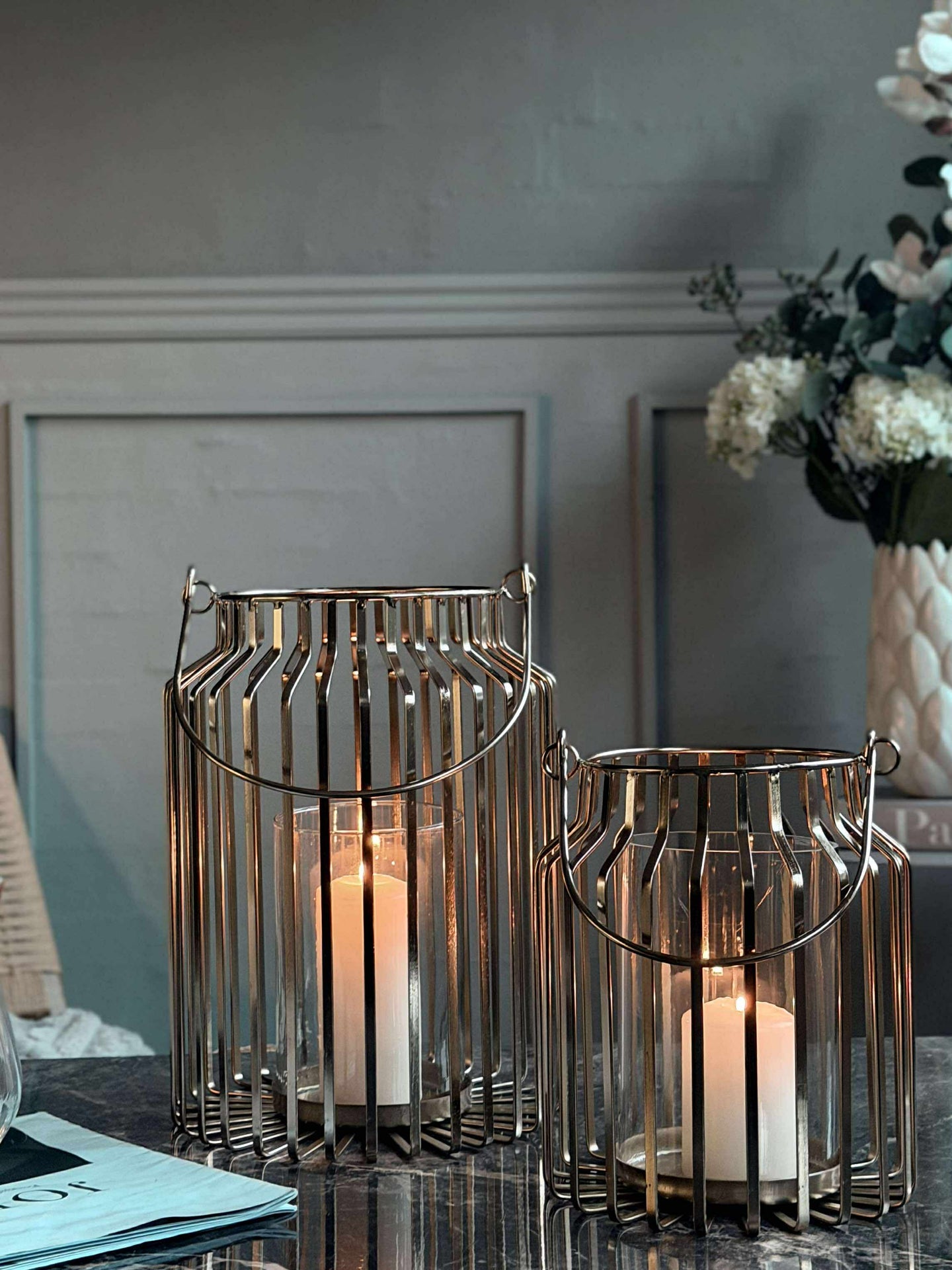 Lykt med glass - Gull 29cm