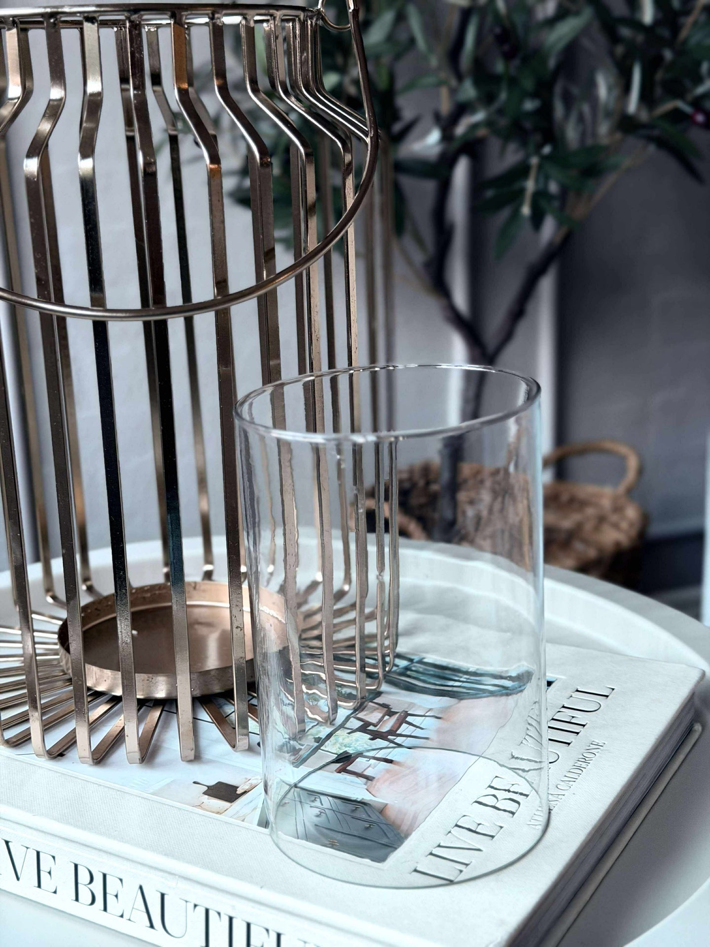 Lykt med glass - Gull 29cm