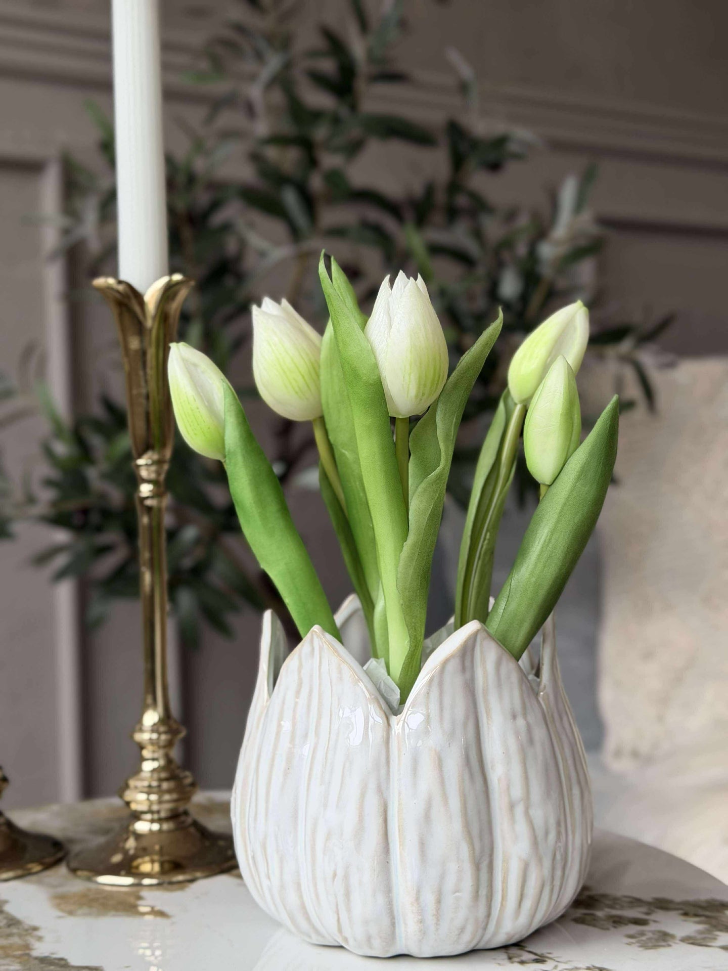 Tulipan i potte - Hvit