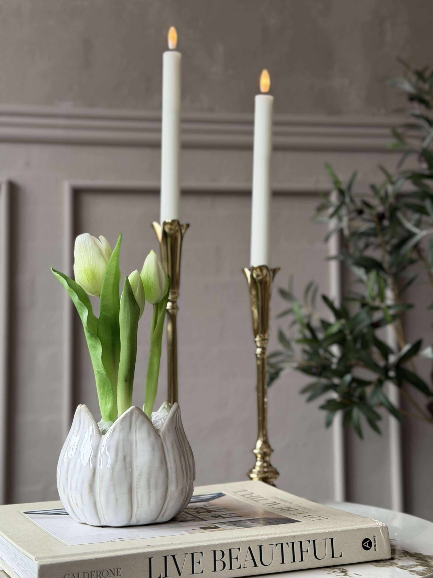 Tulipan i potte - Hvit med 3 blomster