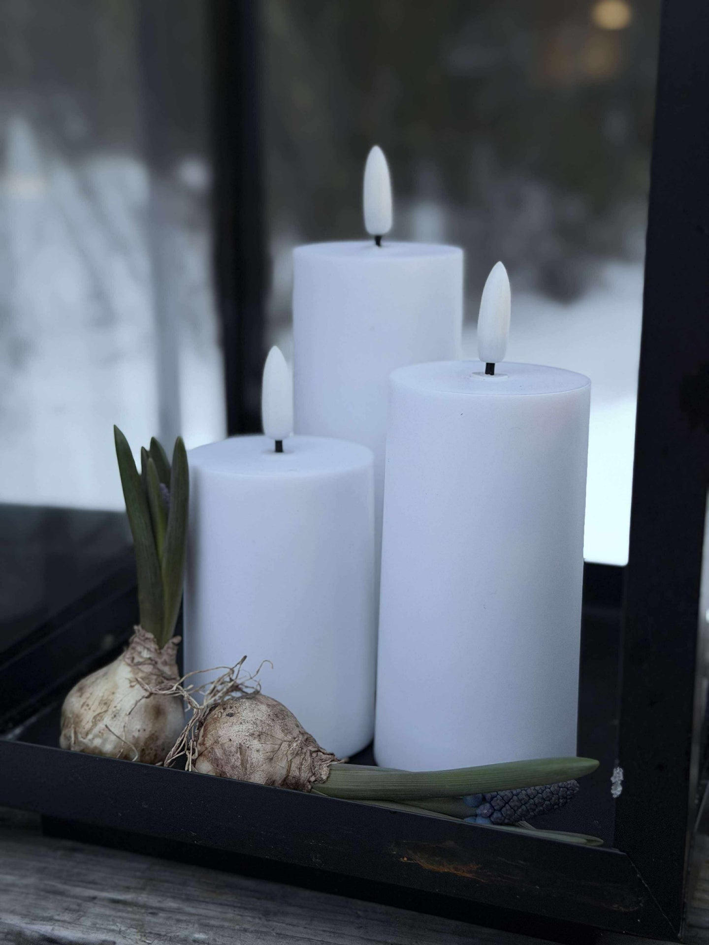 LED Utendørs Bloklys Sett med 3 stk - Hvit