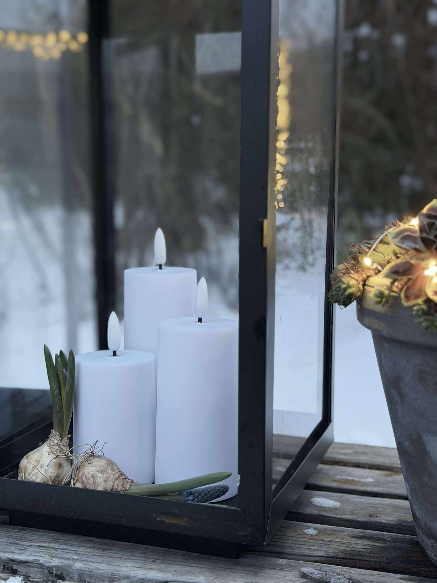 LED Utendørs Bloklys Sett med 3 stk - Hvit
