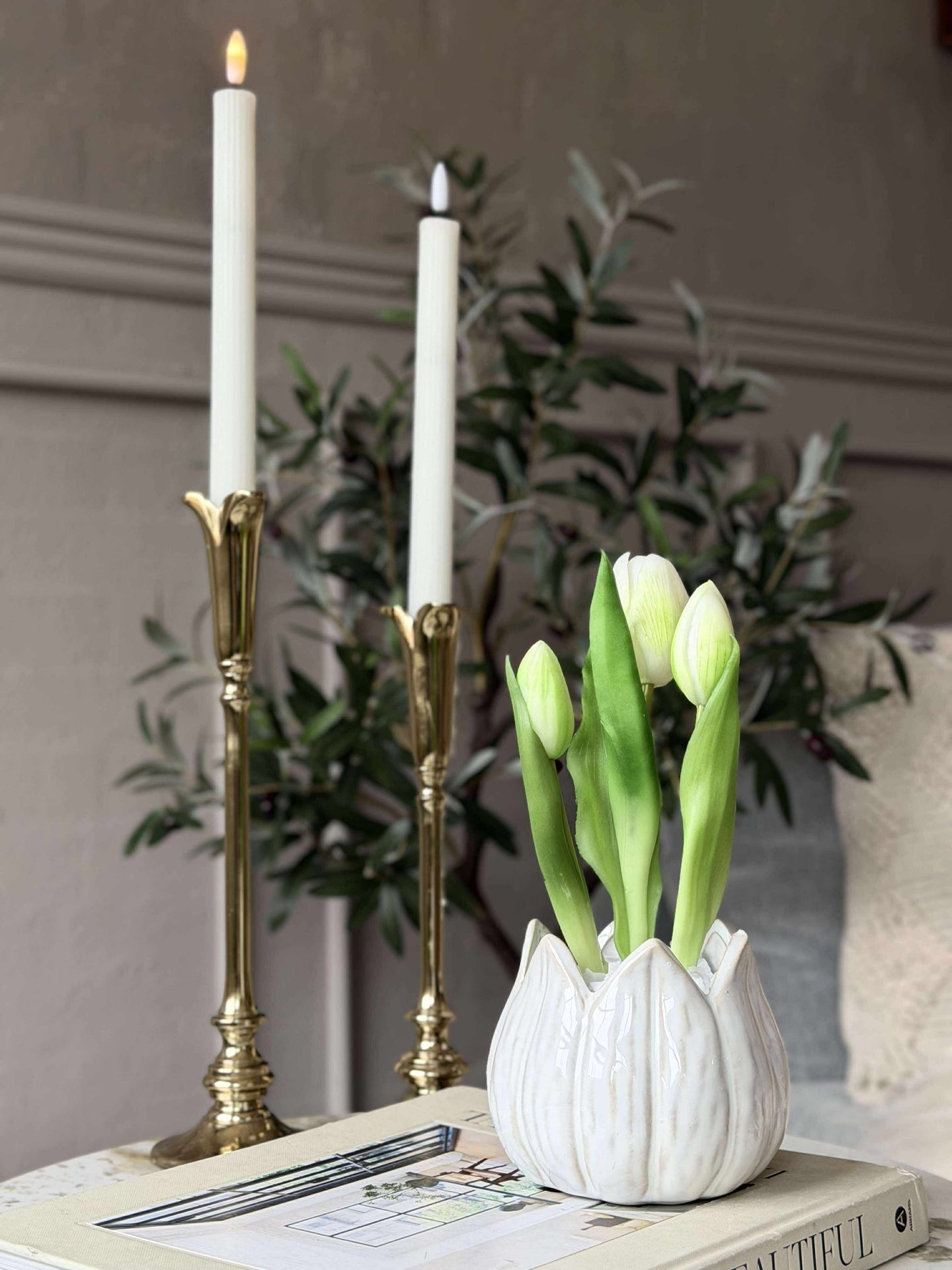 Tulipan i potte - Hvit med 3 blomster