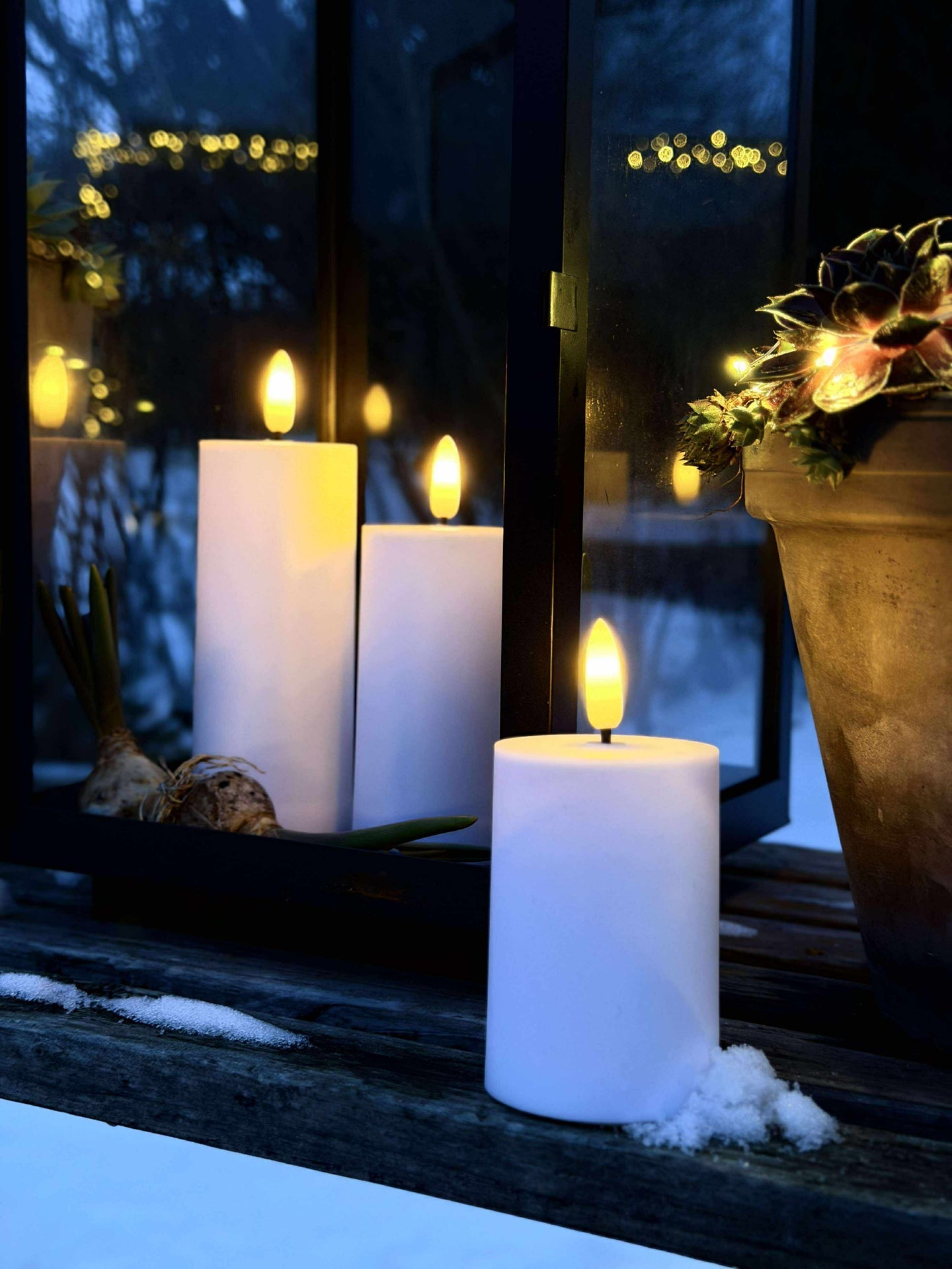 LED Utendørs Bloklys Sett med 3 stk - Hvit