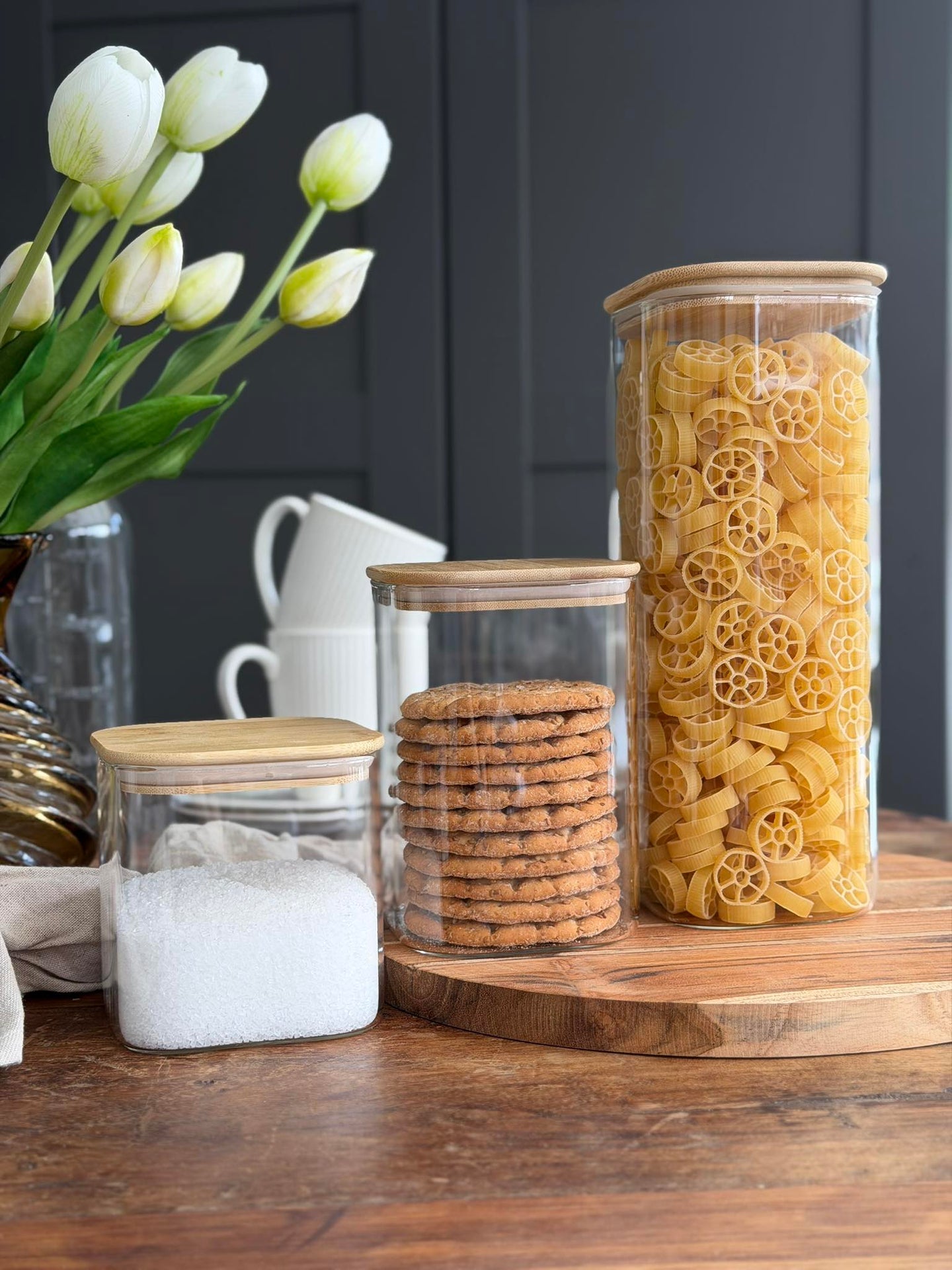 Oppbevaringsglass med bambuslokk - Sett av 3 stk.