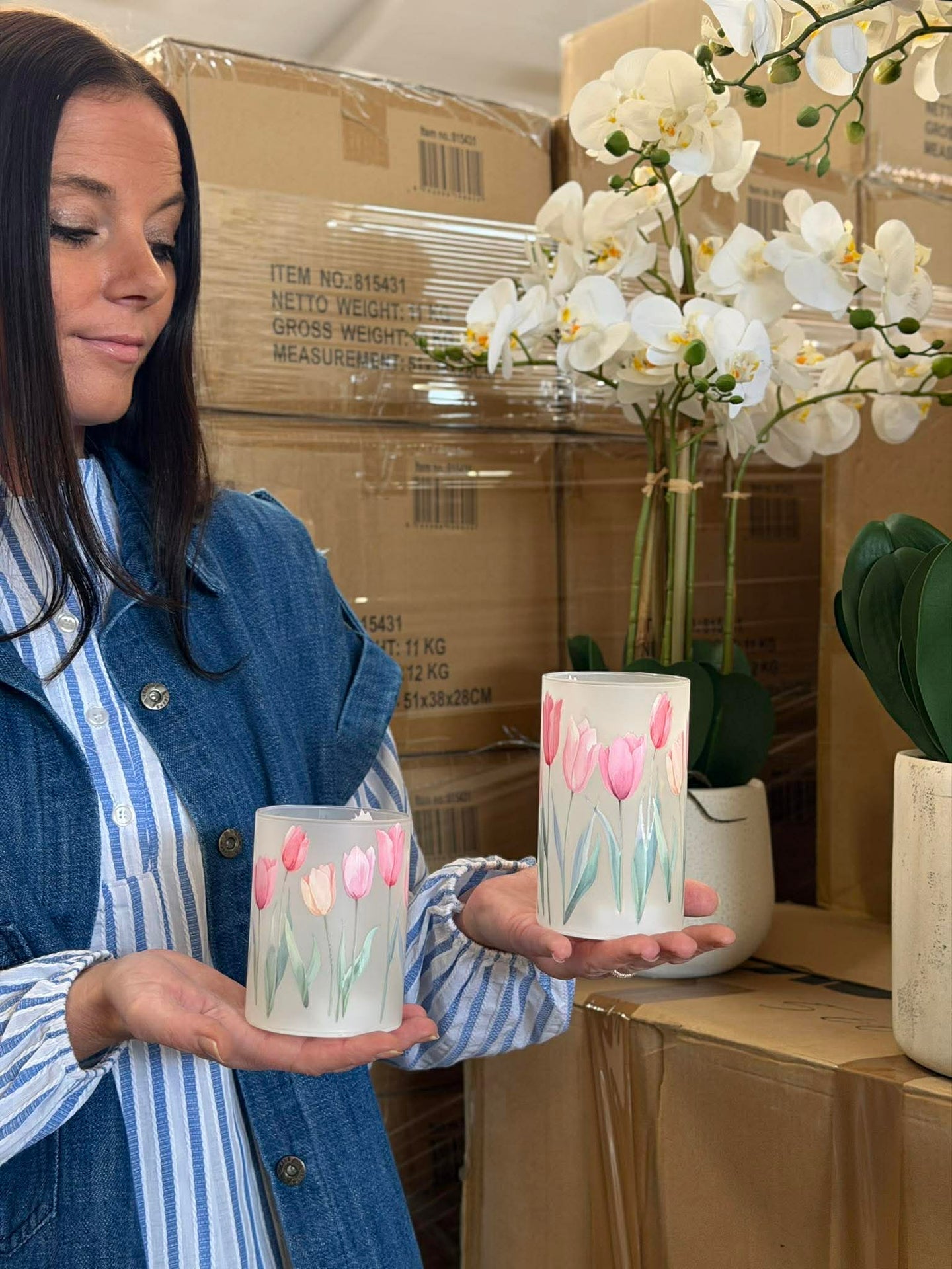 Tulipan lysestaker med LED-lys - 2 stk.