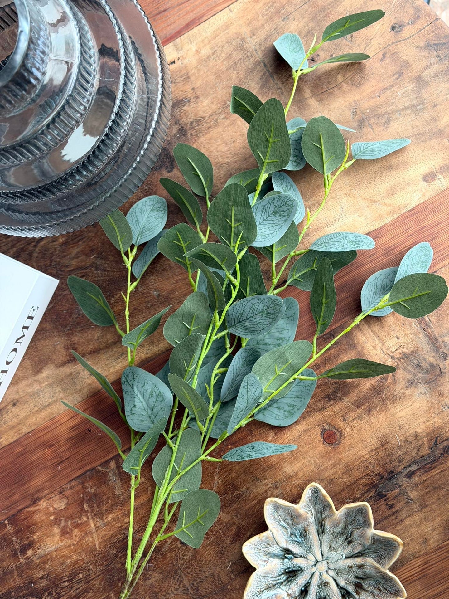 Eukalyptus gren med lys - 100 cm