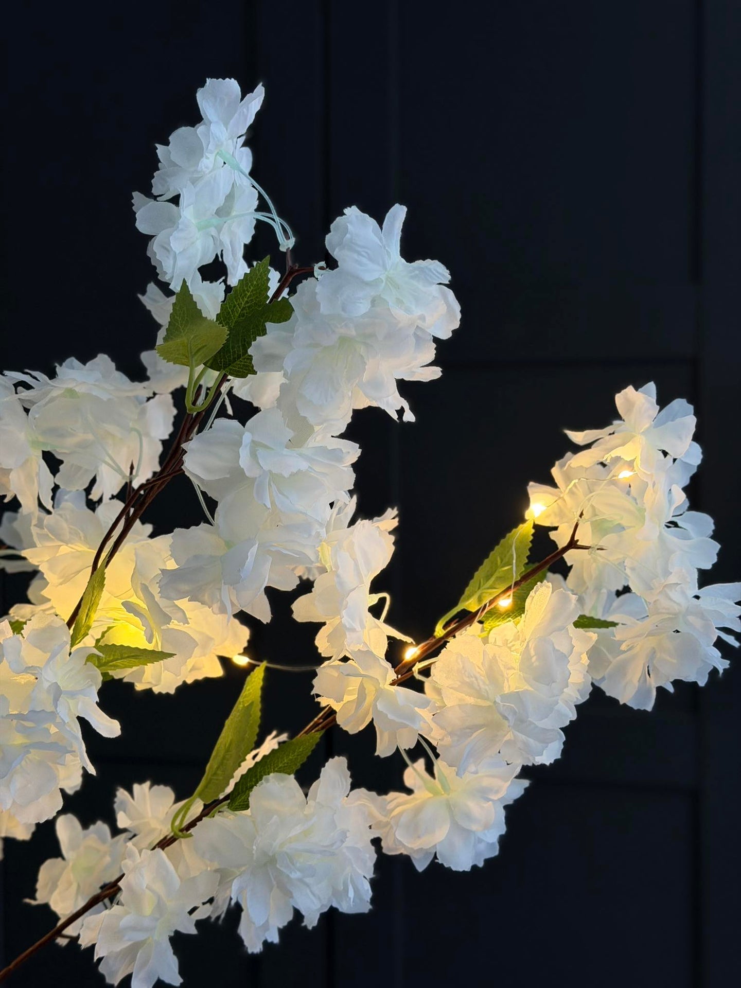 Kirsebærgren med lys - Hvit