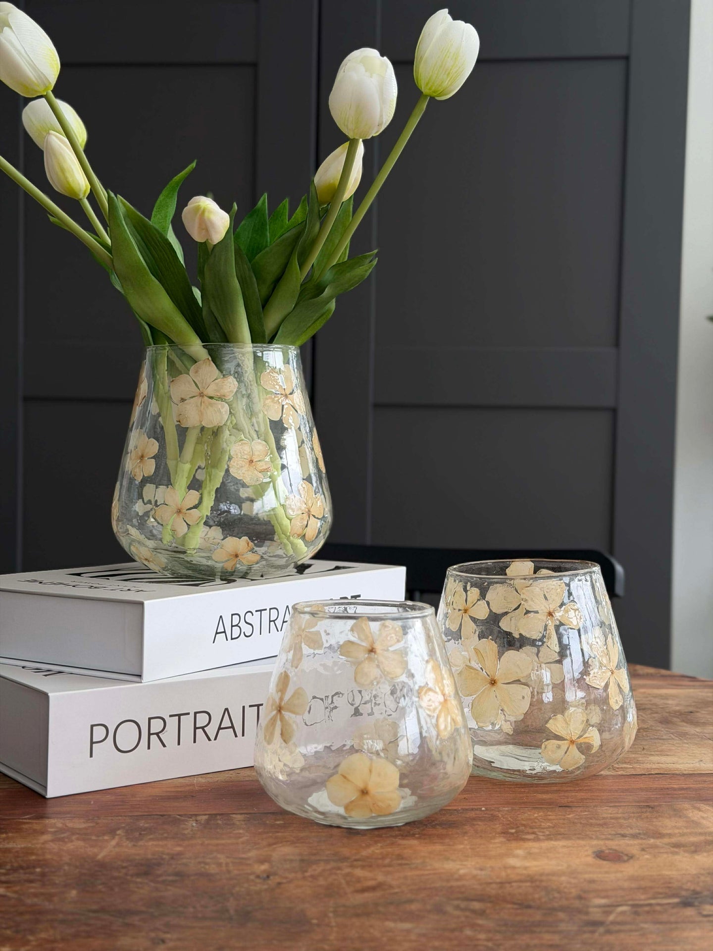 Lysestake - Glass med blomster - flere størrelser