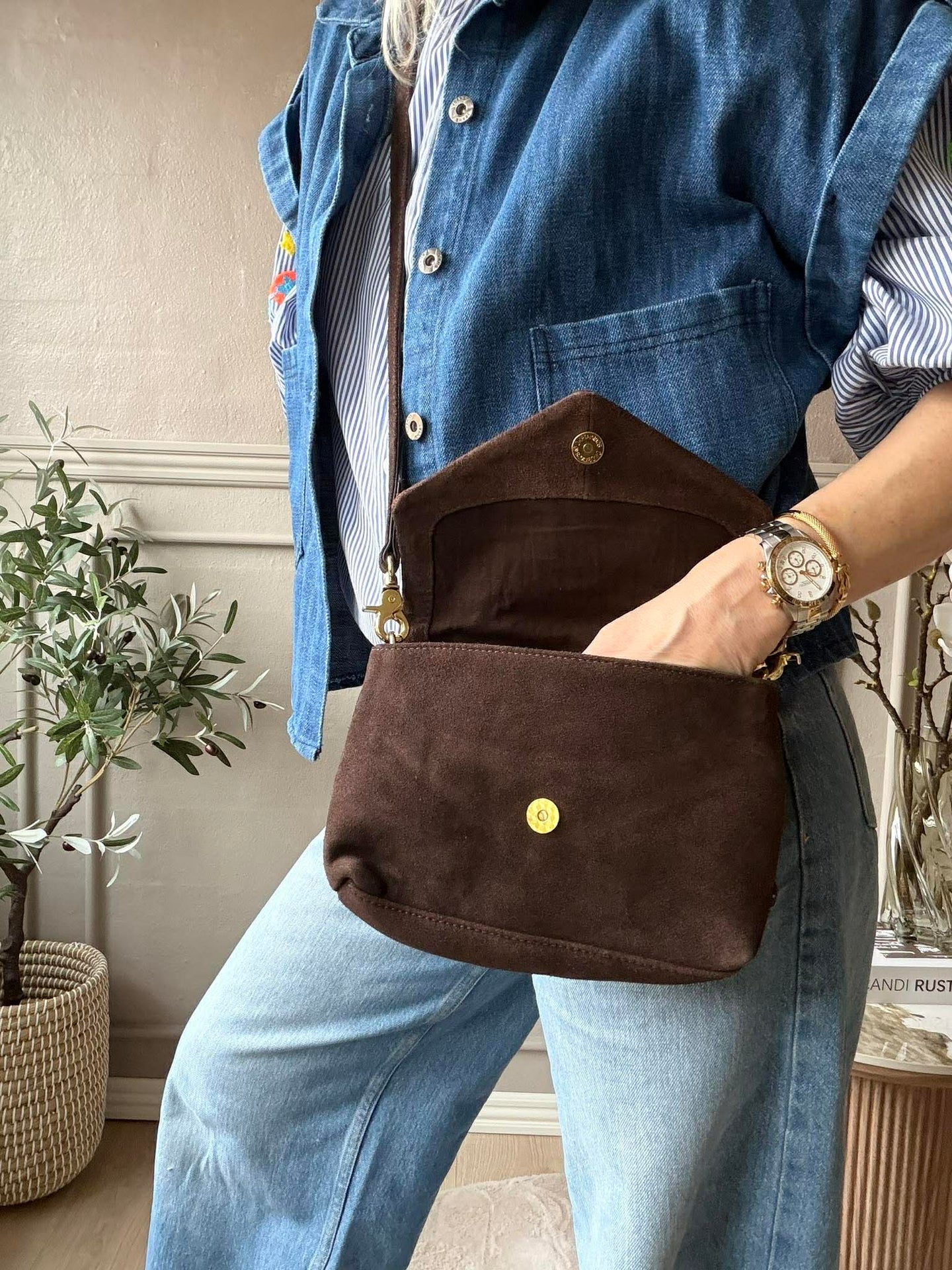 Crossover semsket skinn - Sjokolade