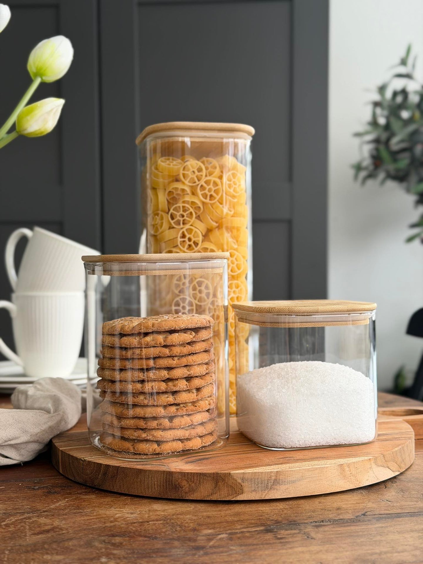 Oppbevaringsglass med bambuslokk - Sett av 3 stk.