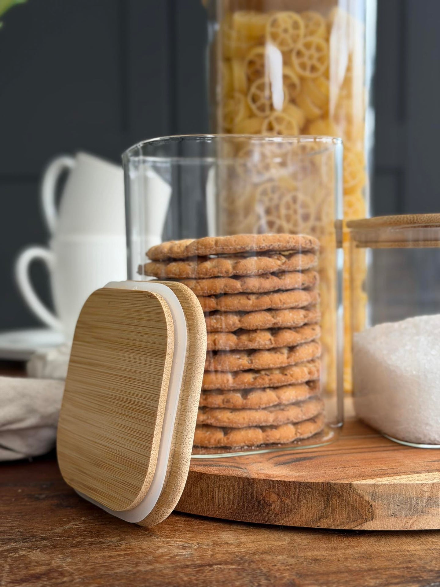 Oppbevaringsglass med bambuslokk - Sett av 3 stk.