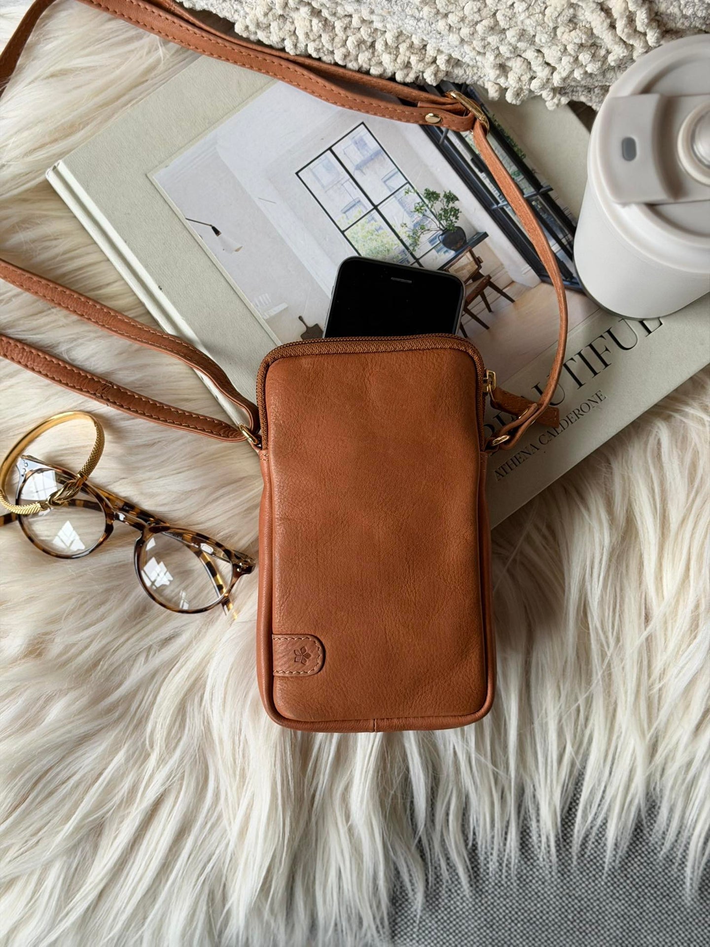 Mobilveske Misse - Cognac / gold
