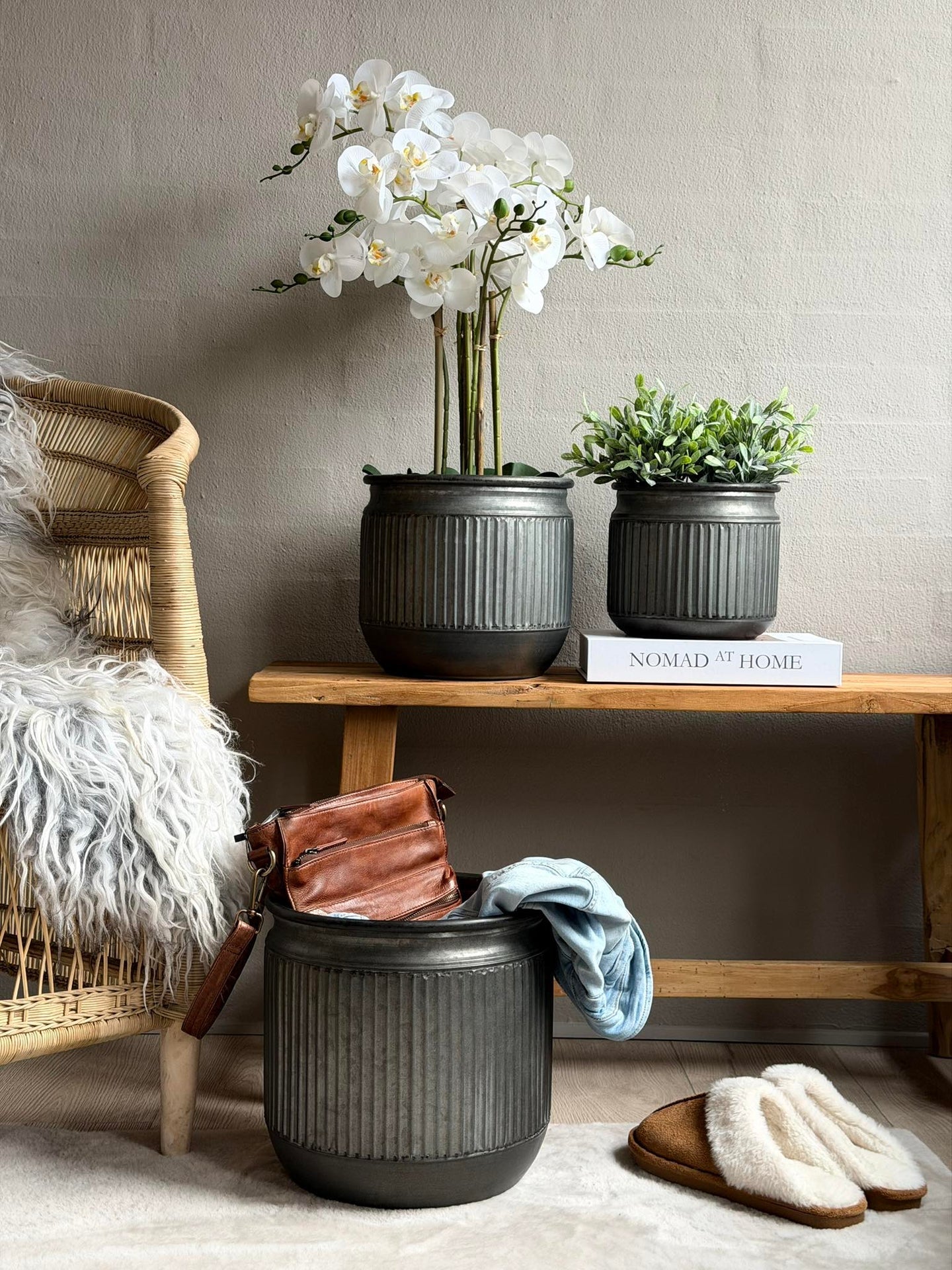 Zink potte med riller – 3 stk.