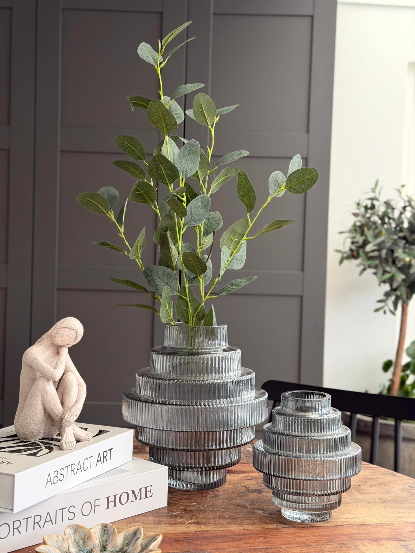 Eukalyptus gren med lys - 100 cm