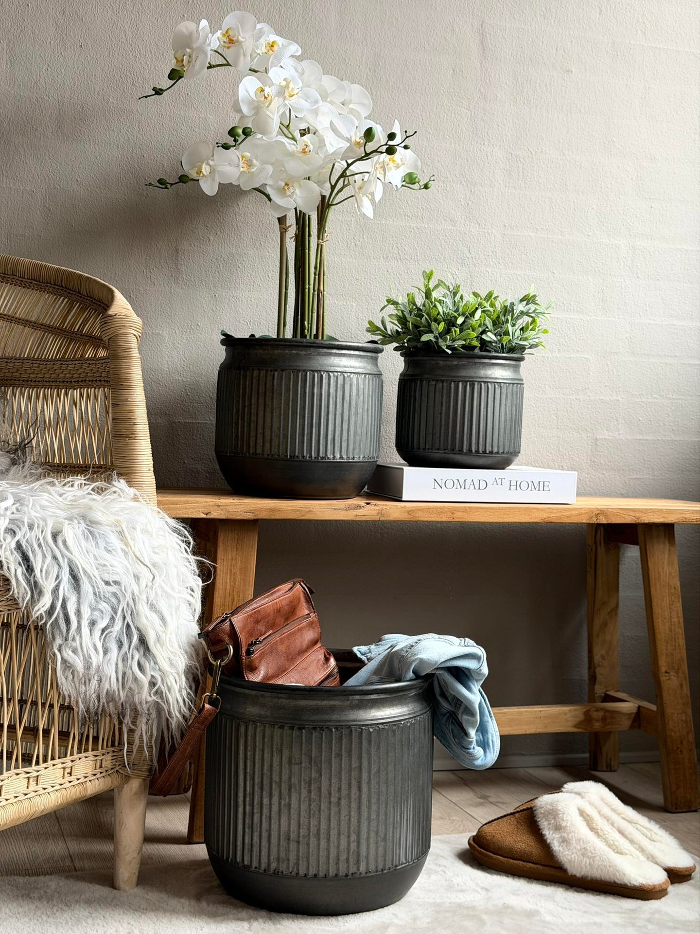 Zink potte med riller – 3 stk.