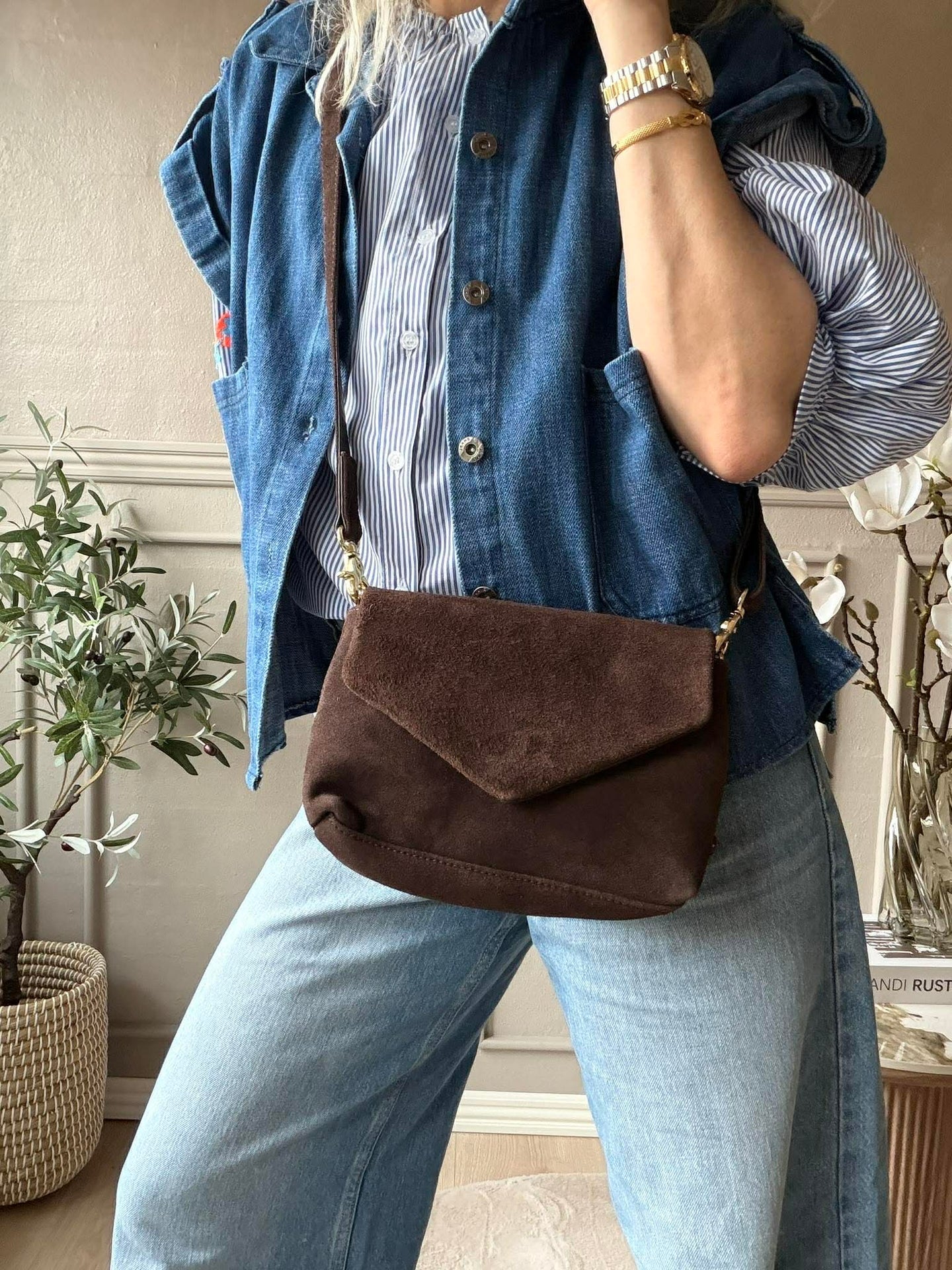 Crossover semsket skinn - Sjokolade