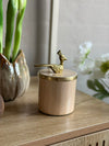 Krukke med lokk – Beige med fugl i gull