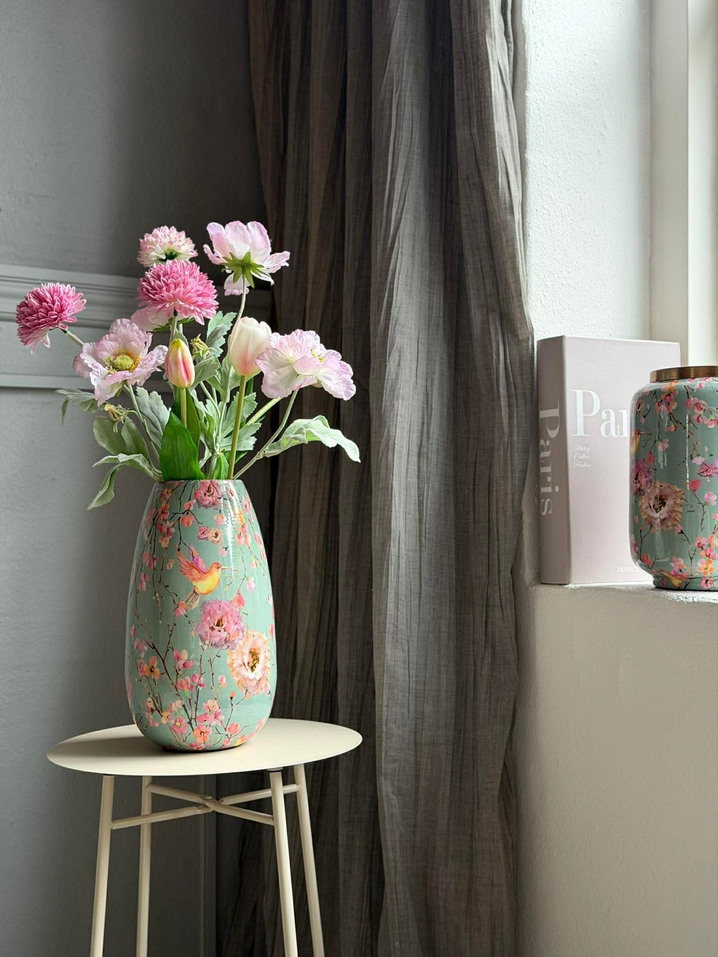 Vase Flower print 25 cm - Grønn
