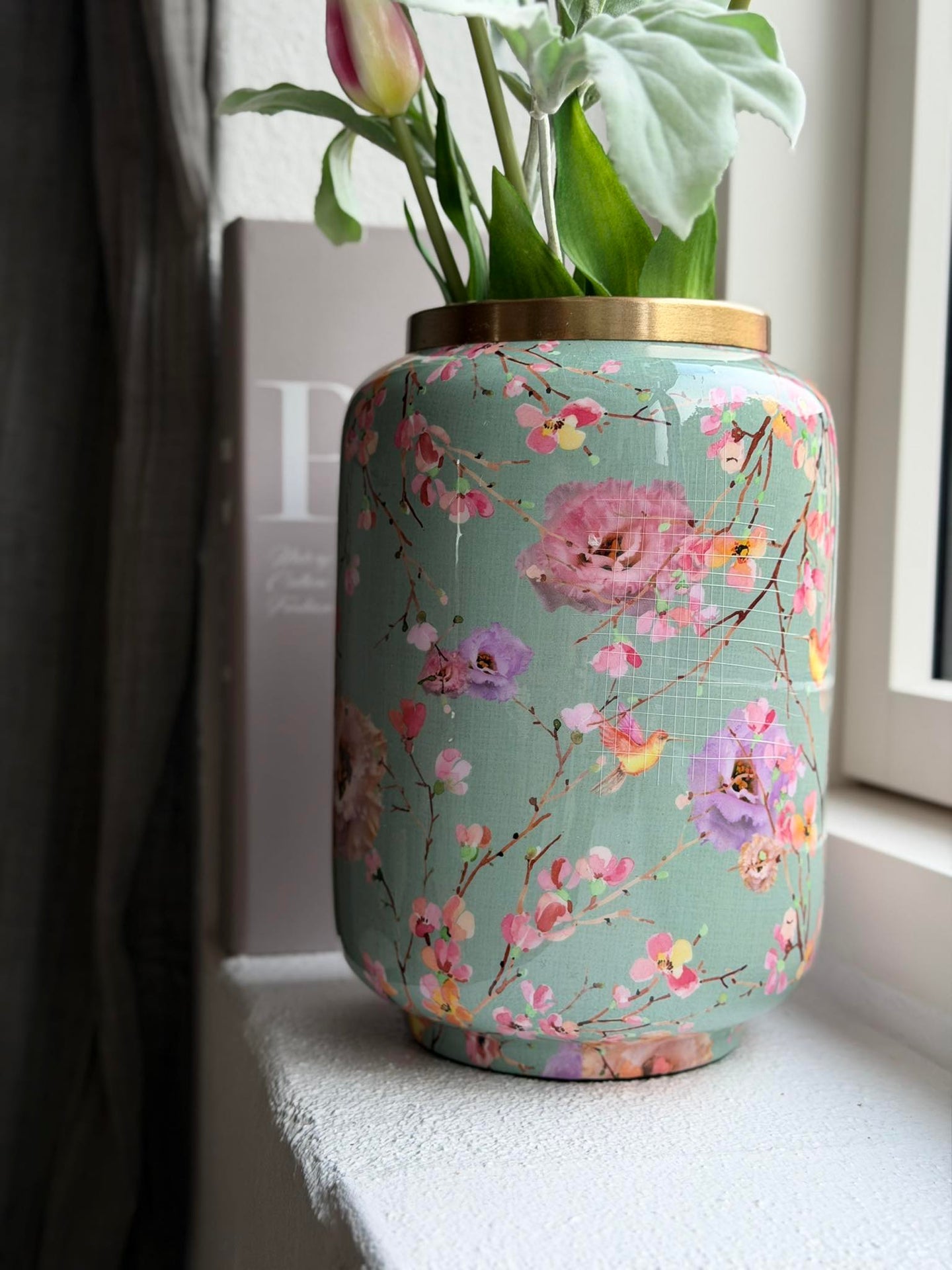 Vase Flower print  - Grønn