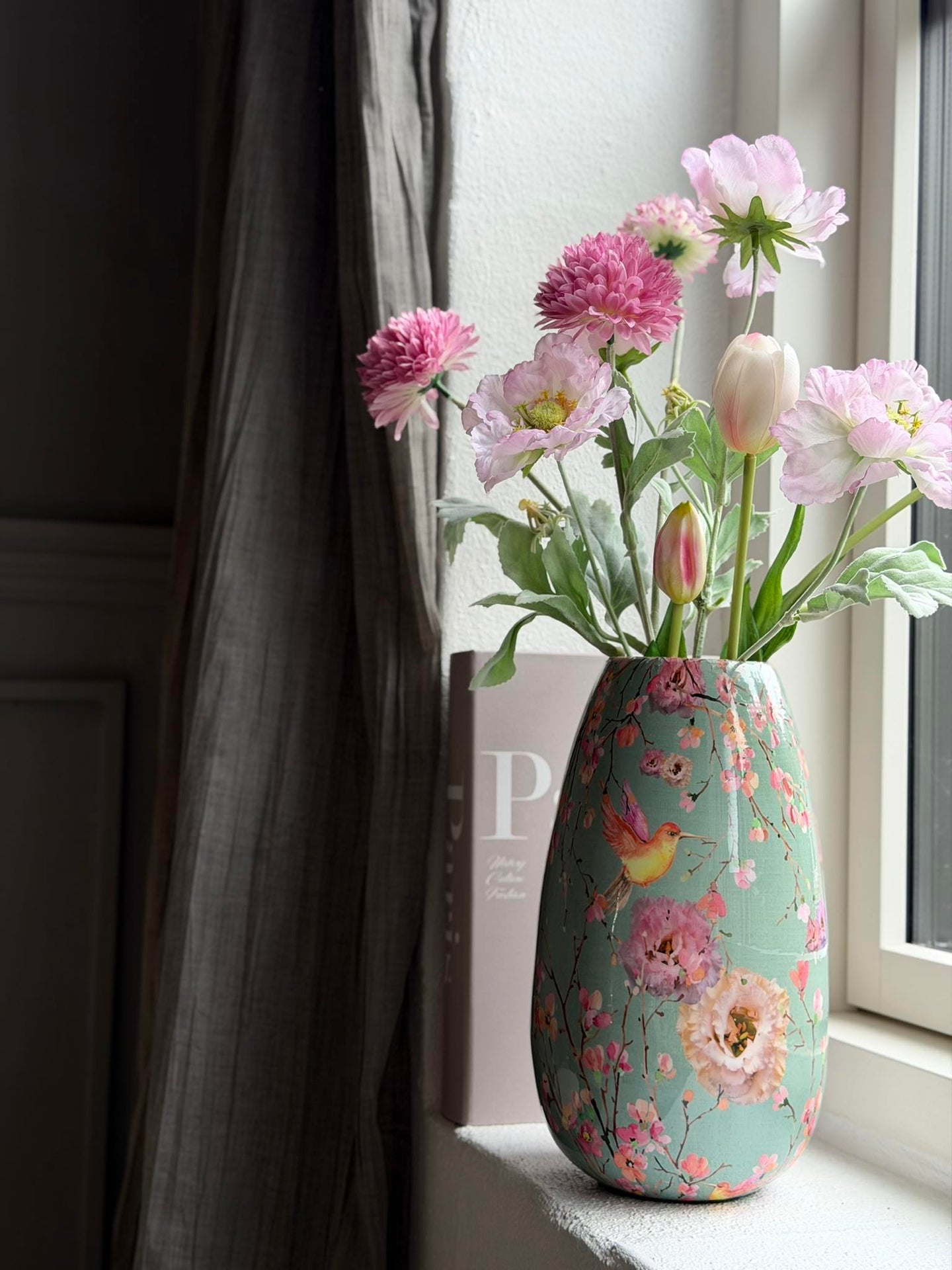 Vase Flower print 25 cm - Grønn
