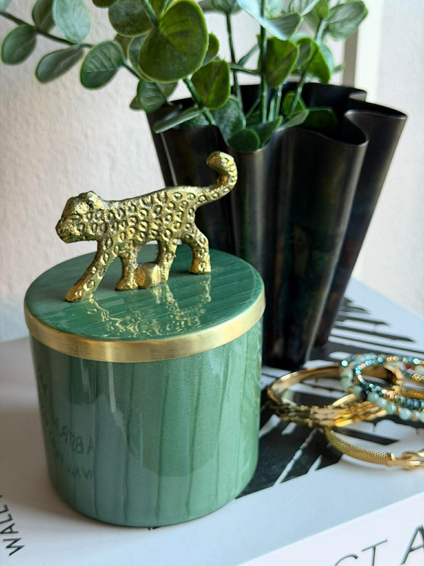 Krukke med lokk – Grønn med Leopard
