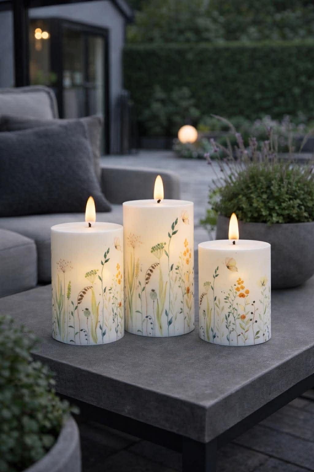 Utendørs Bloklys Wild Flower - Sett med 3 stk