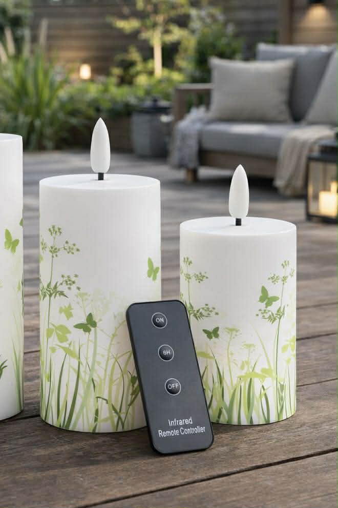 Utendørs bloklys Green Flower - Sett med 3 stk