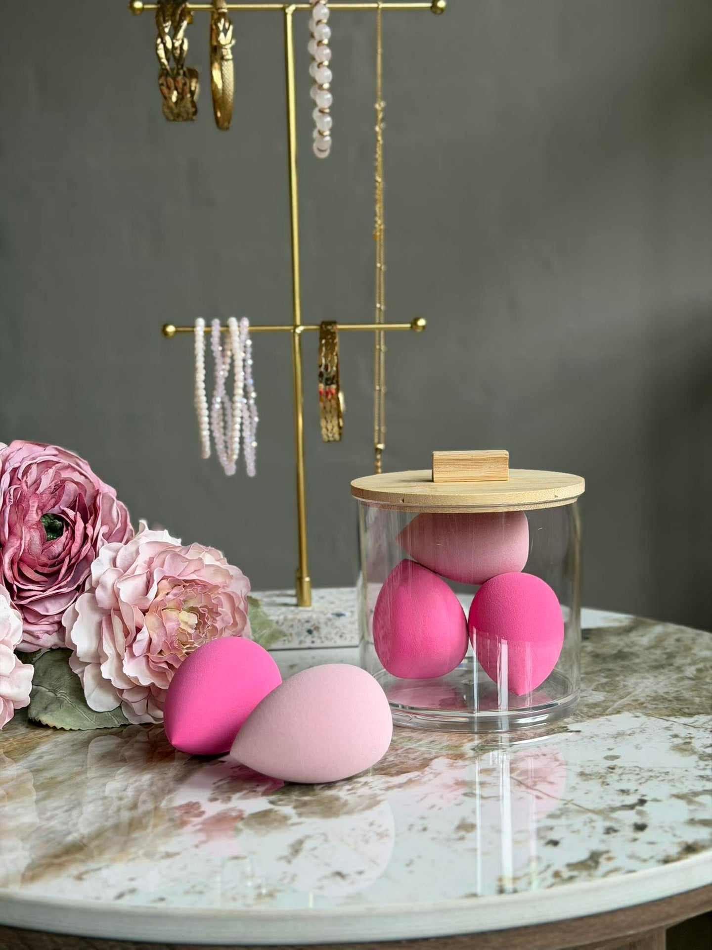 Makeup-organizer med svamper - Rund
