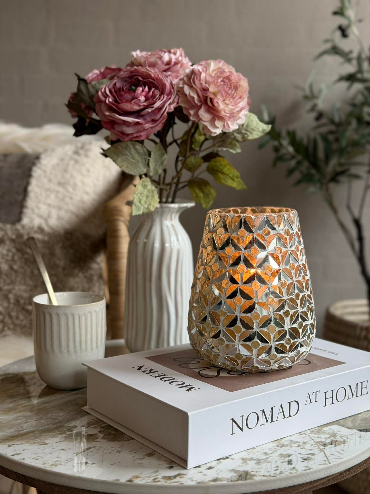 Mosaikk-lysestake i glass til telys