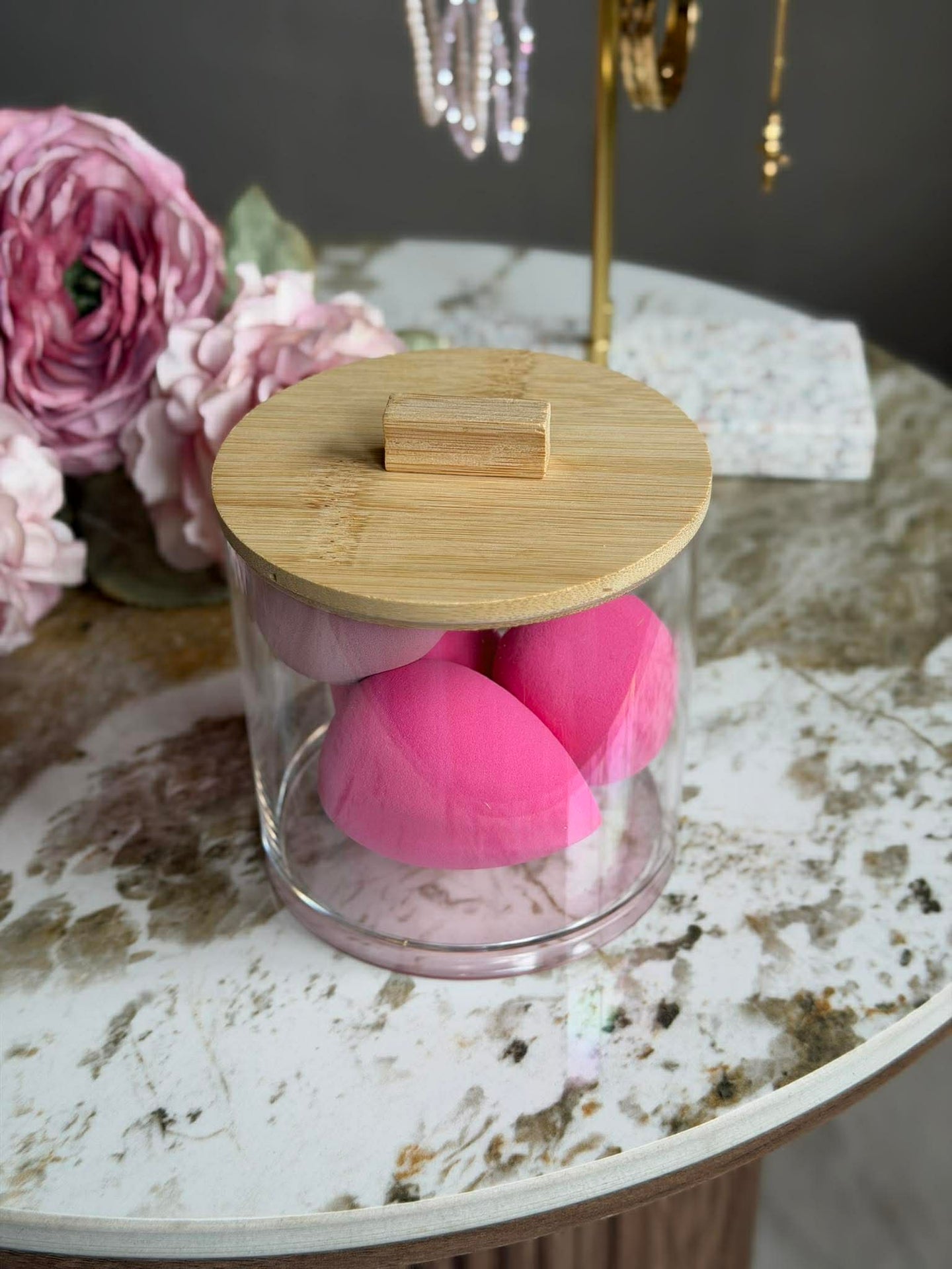 Makeup-organizer med svamper - Rund