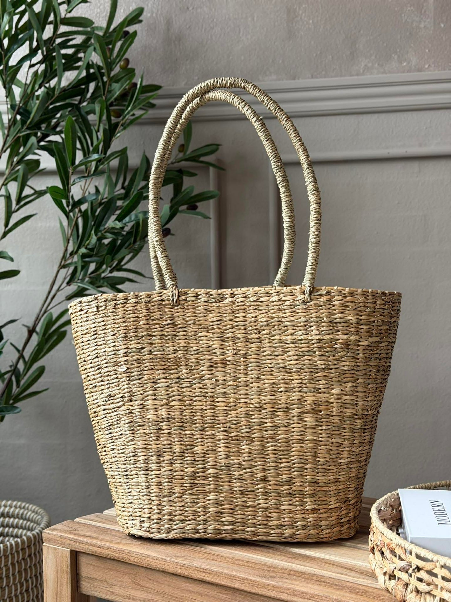 Shopper - sjøgress med kanvas