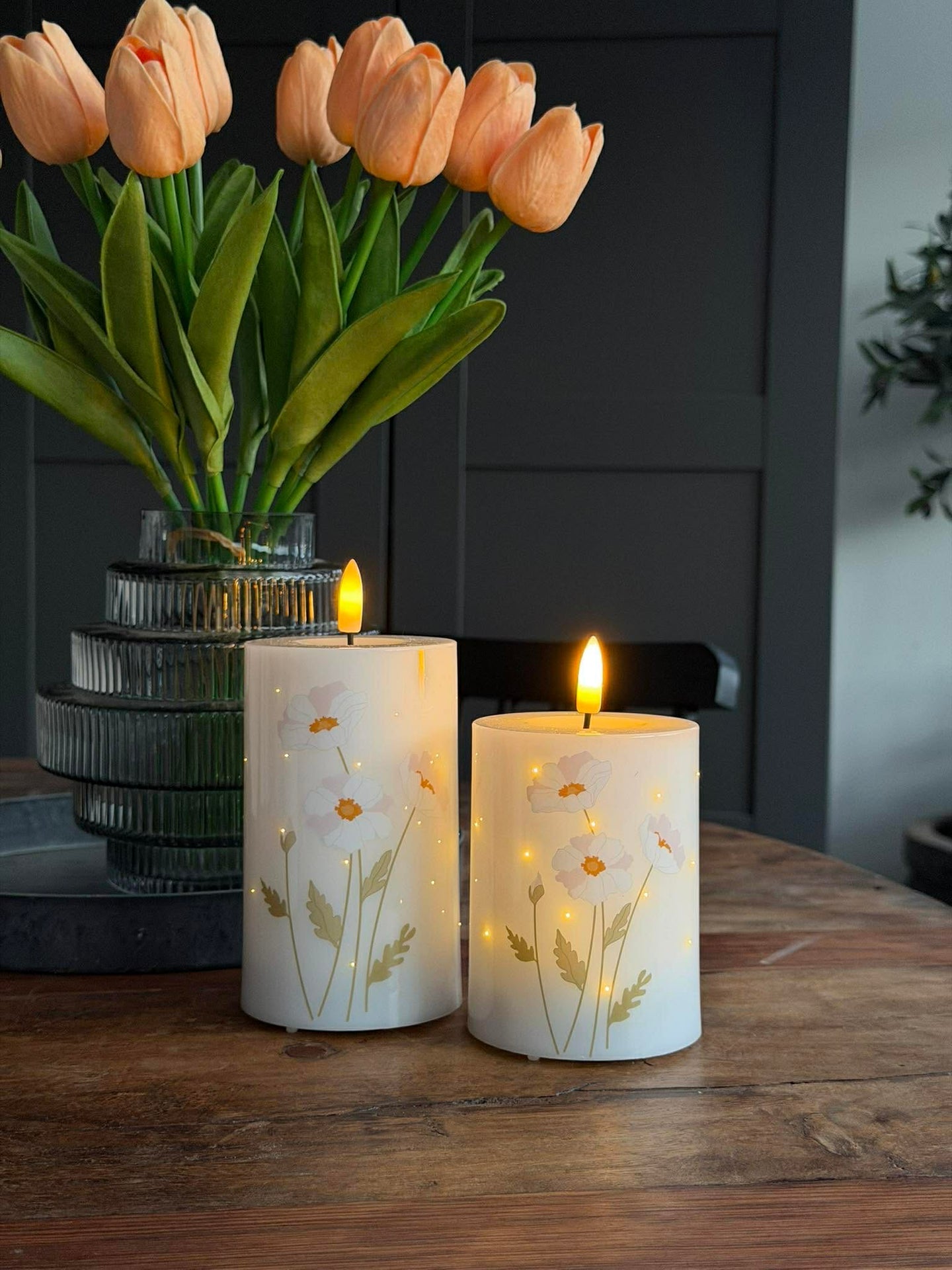 LED blokklys TWINKLE Poppy Rose - Sett med 2 stk.