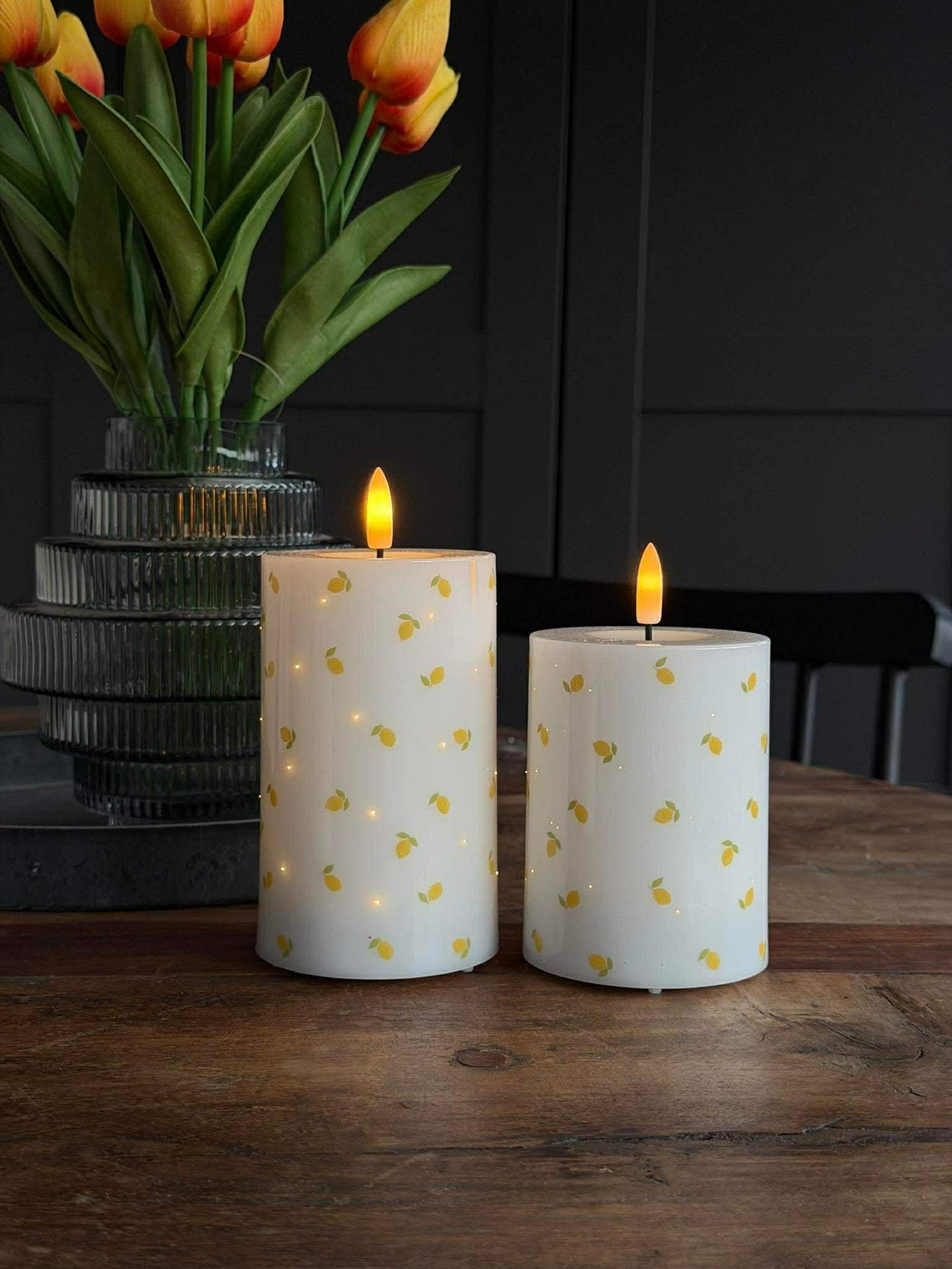 LED Bloklys TWINKLE Citrus - Sett med 2 stk