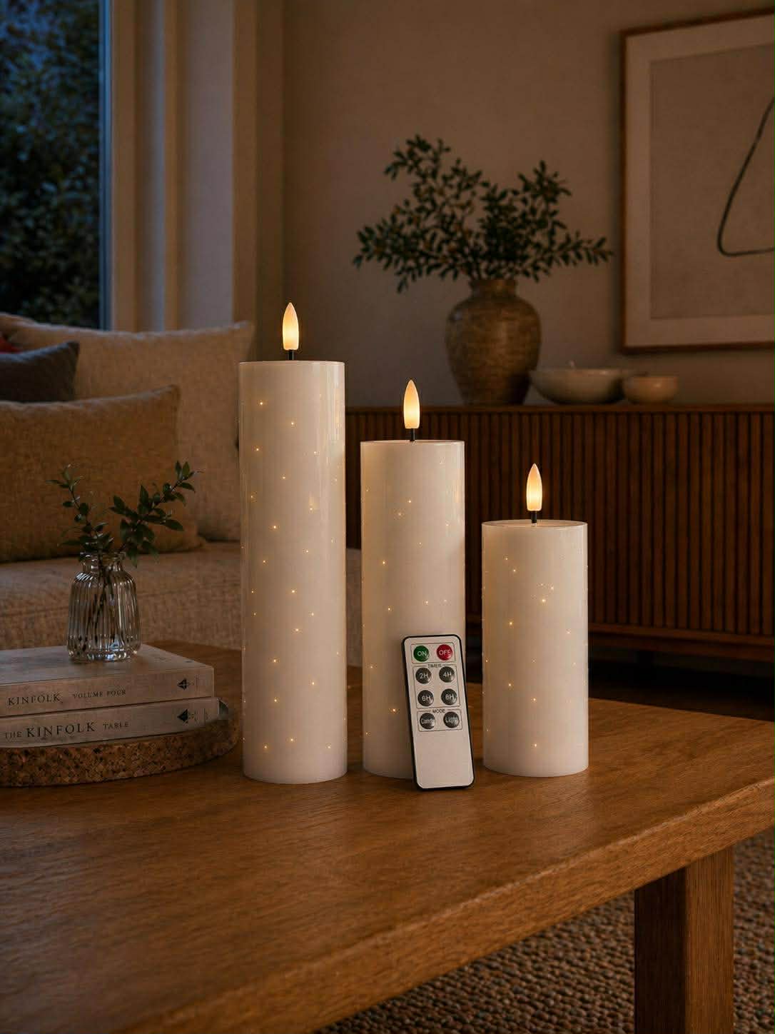 LED Bloklys TWINKLE Hvit - Sett med 3stk.