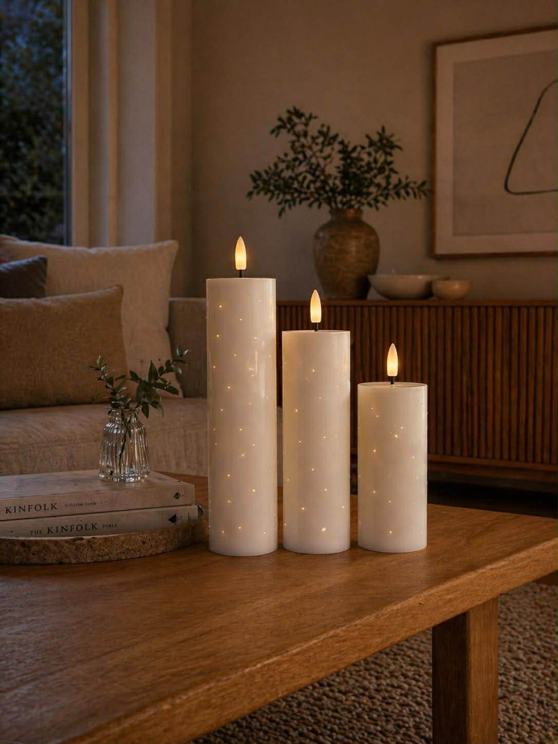 LED Bloklys TWINKLE Hvit - Sett med 3stk.
