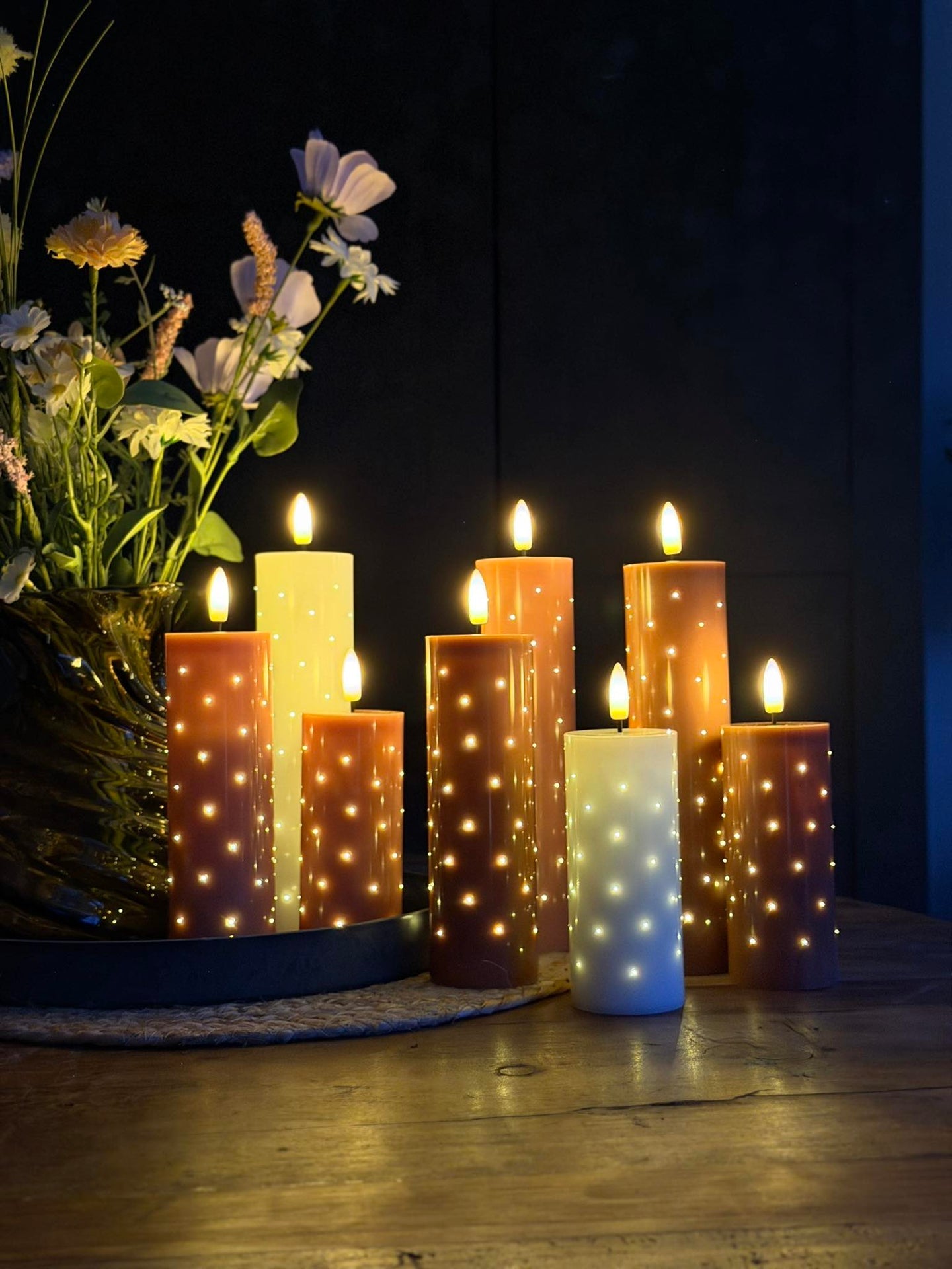 Bloklys TWINKLE Rosa - Sett med 3 stk.